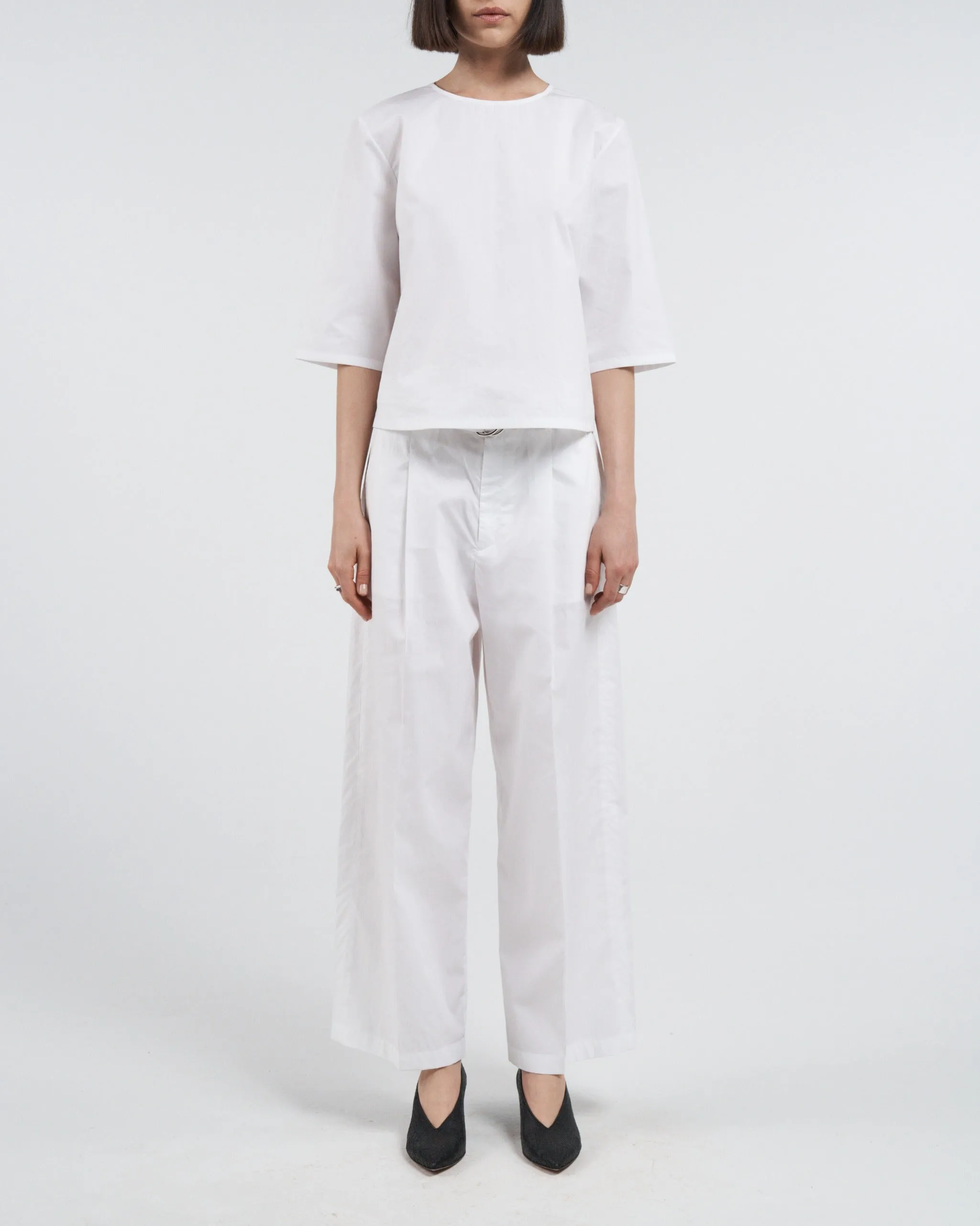Belted Wide Leg Crop in White sold by MARIA McMANUS