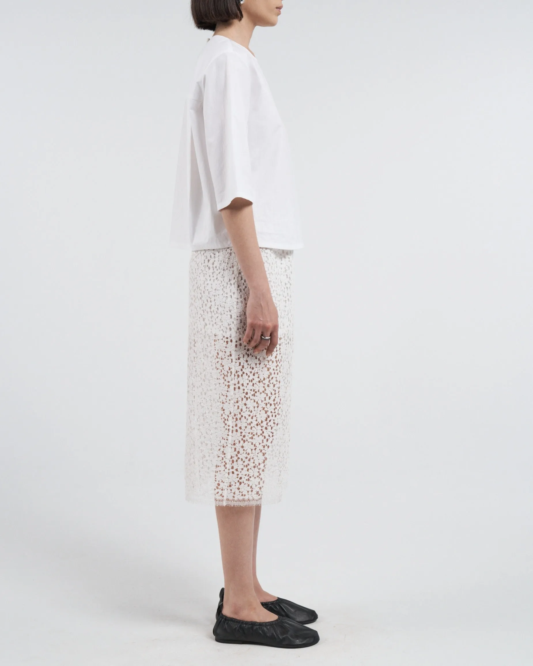 Lace Ruched Skirt in White sold by MARIA McMANUS product image thumbnail 2