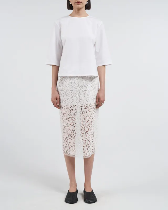 Lace Ruched Skirt in White sold by MARIA McMANUS