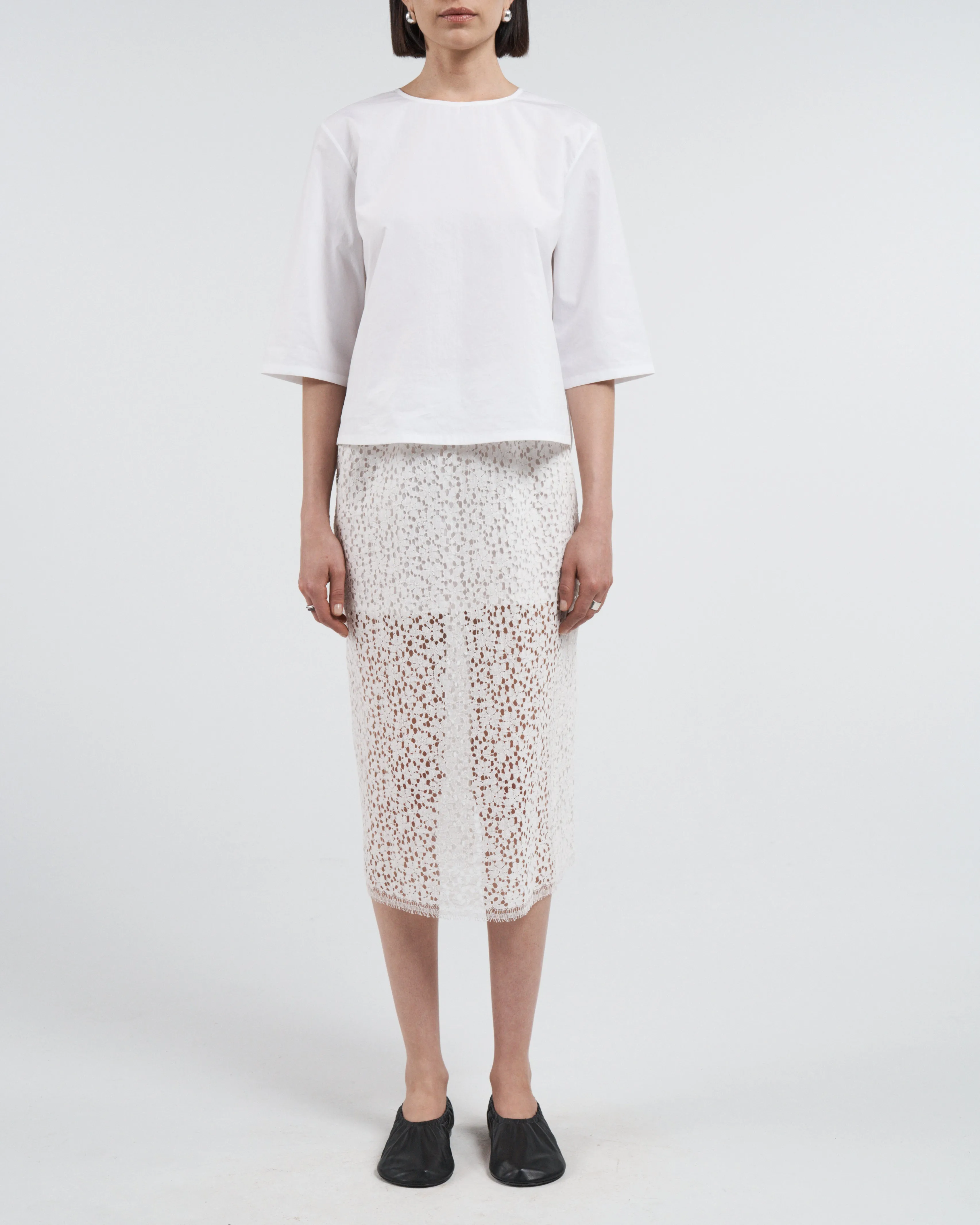 Lace Ruched Skirt in White sold by MARIA McMANUS product image thumbnail 5