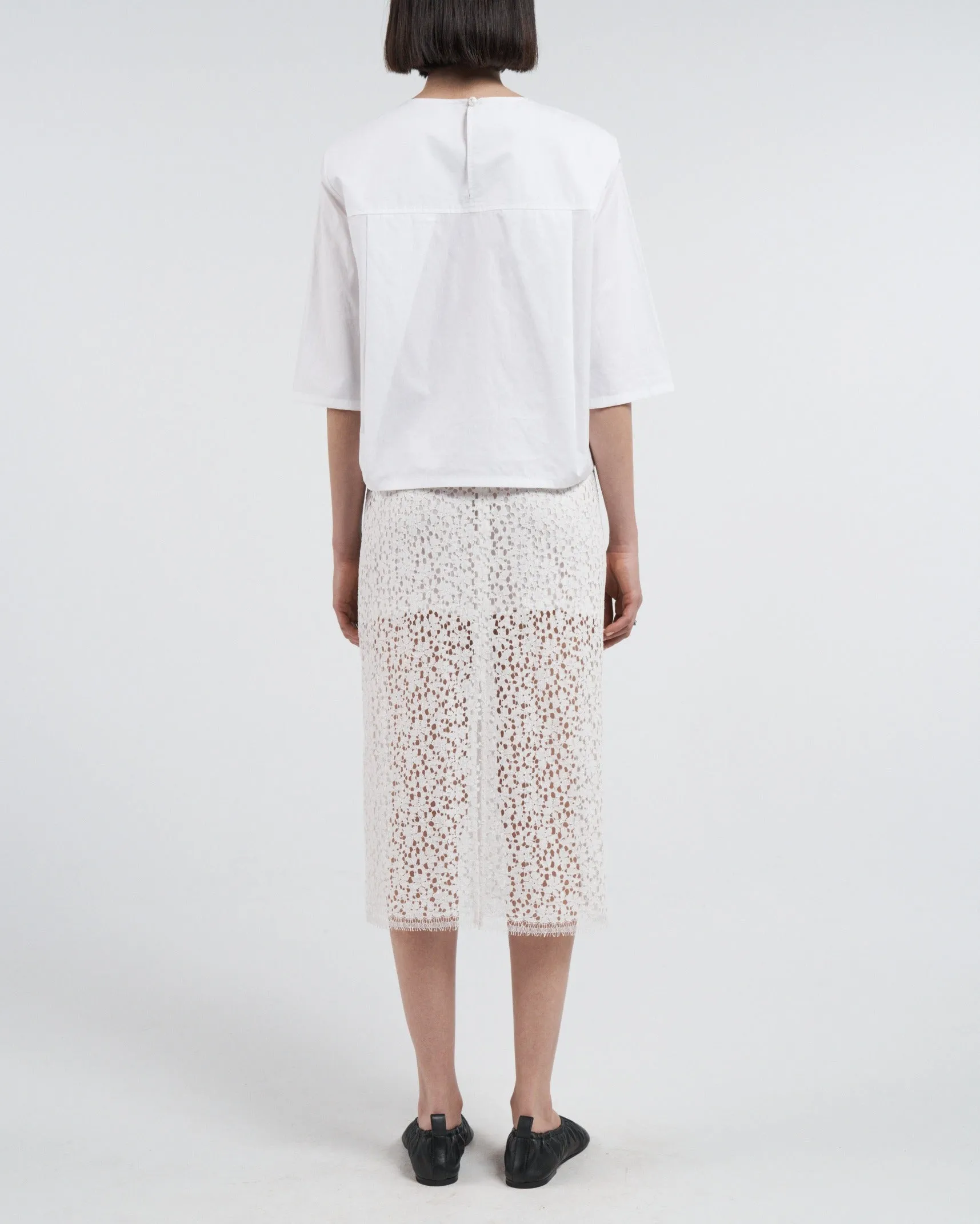 Lace Ruched Skirt in White sold by MARIA McMANUS product image thumbnail 3