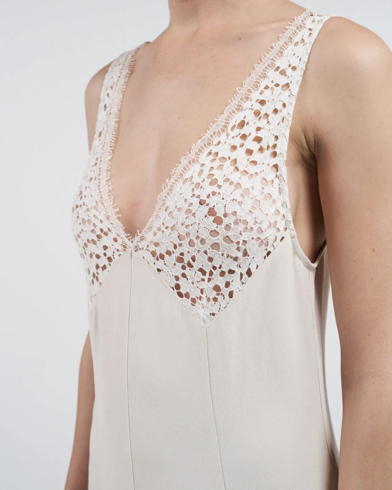 V-Neck Lace Detail Dress in Ivory sold by MARIA McMANUS product image thumbnail 4