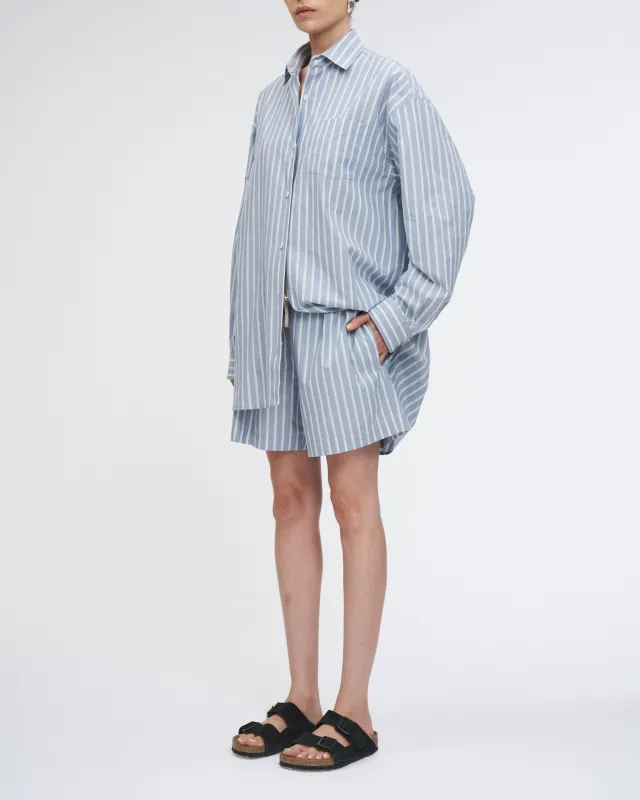 A-Line Tunic Shirt in Denim Mint Stripe made by MARIA McMANUS
