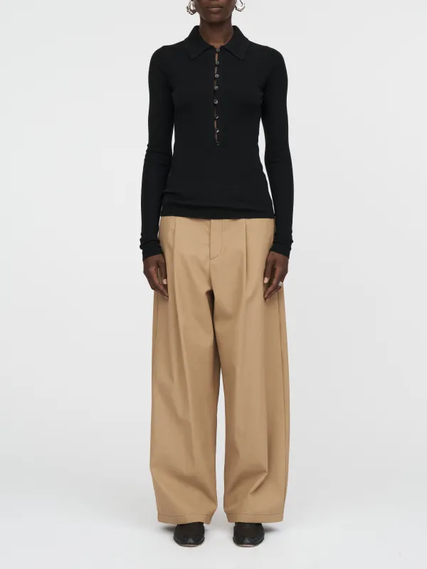 Kissing Placket Polo in Black sold by MARIA McMANUS