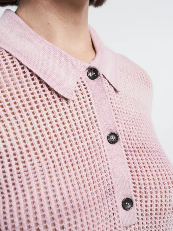 Mesh Shrunken Polo in Space Dye Pink sold by MARIA McMANUS