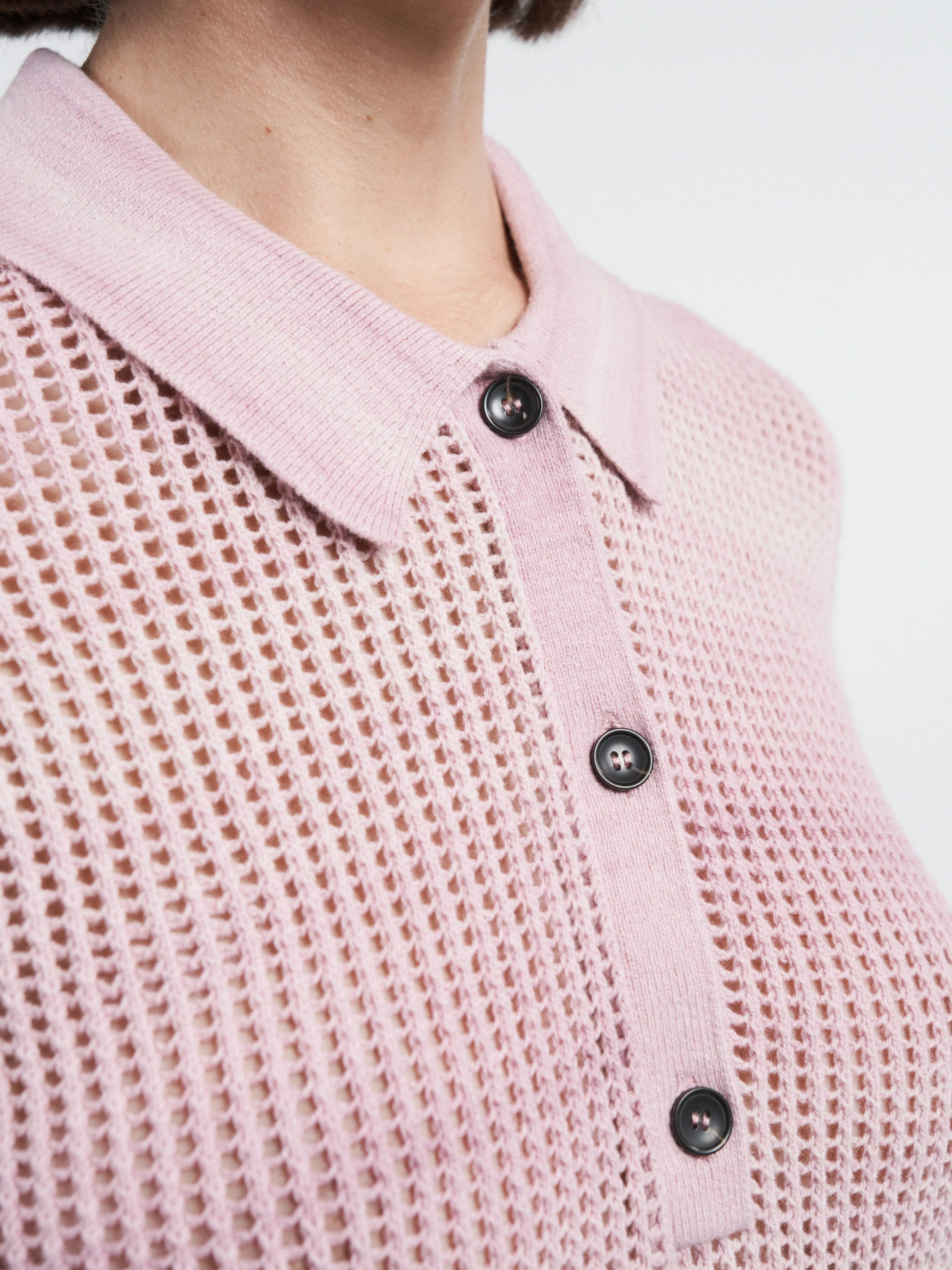 Mesh Shrunken Polo in Space Dye Pink sold by MARIA McMANUS