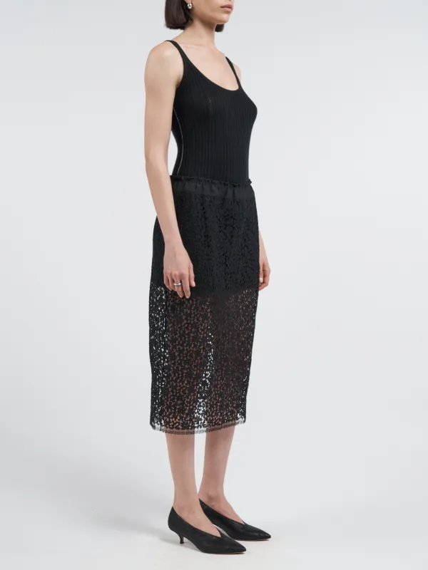 Lace Ruched Skirt in Black made by MARIA McMANUS