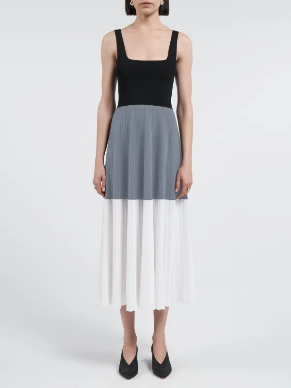 Square Neck Mesh Dress in Color Block made by MARIA McMANUS
