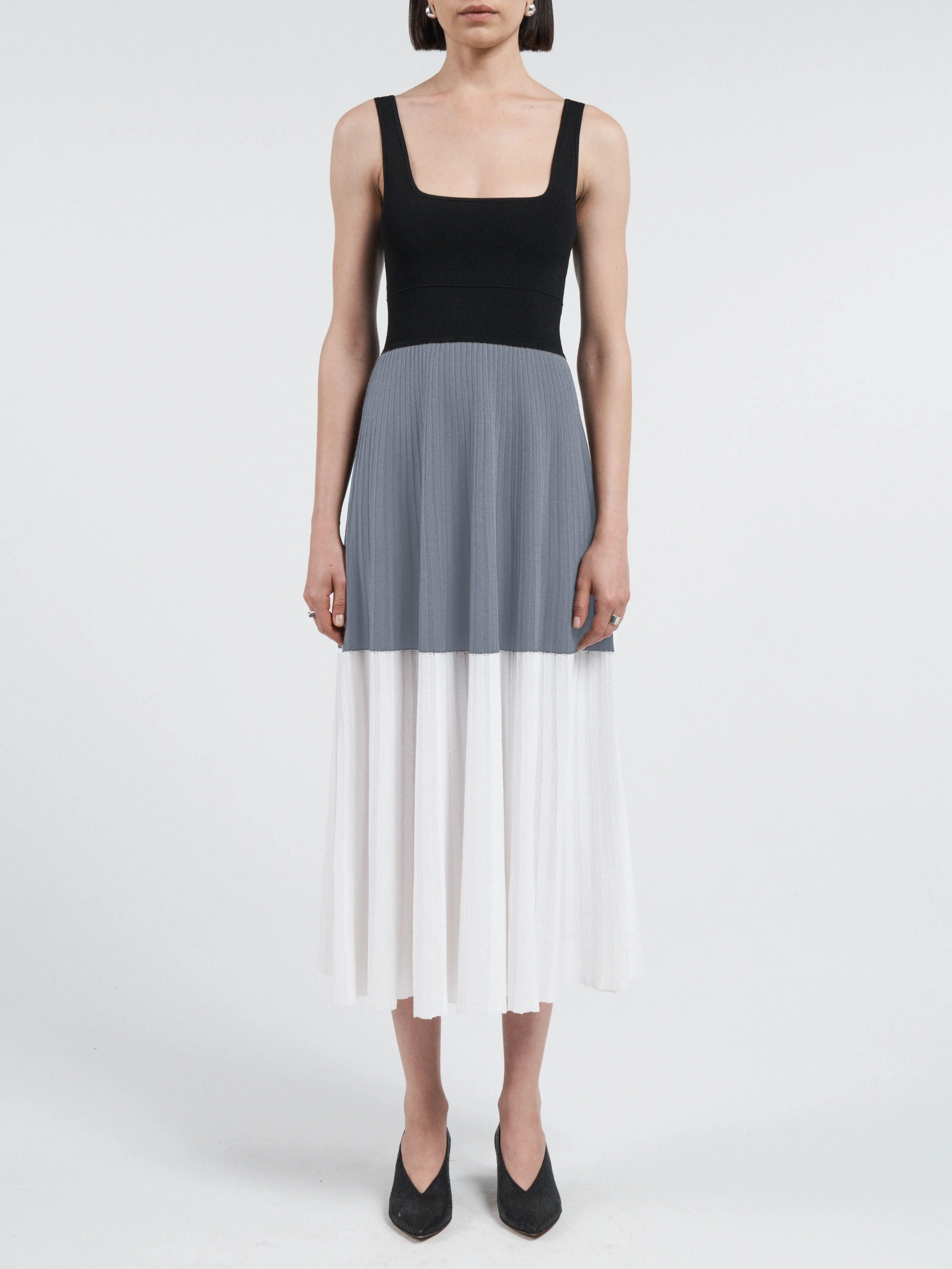 Square Neck Mesh Dress in Color Block sold by MARIA McMANUS