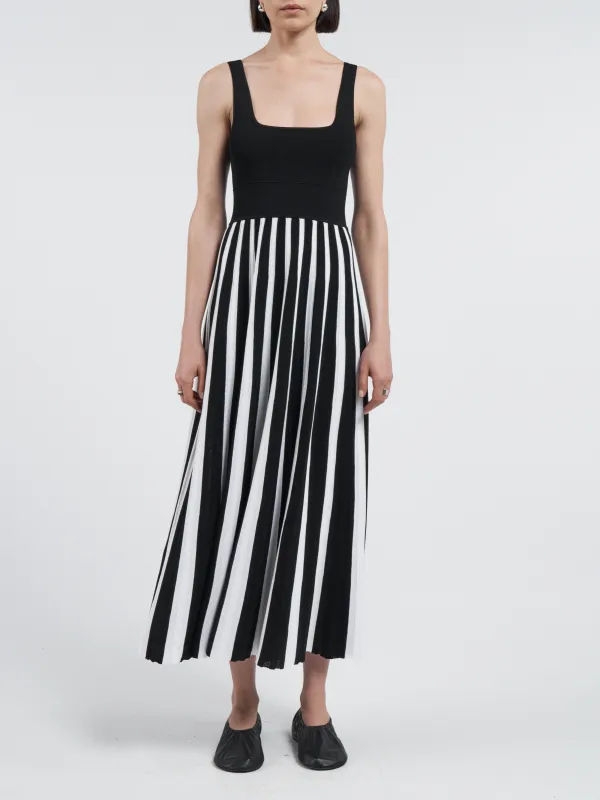 Square Neck Mesh Dress in Black Stripe made by MARIA McMANUS