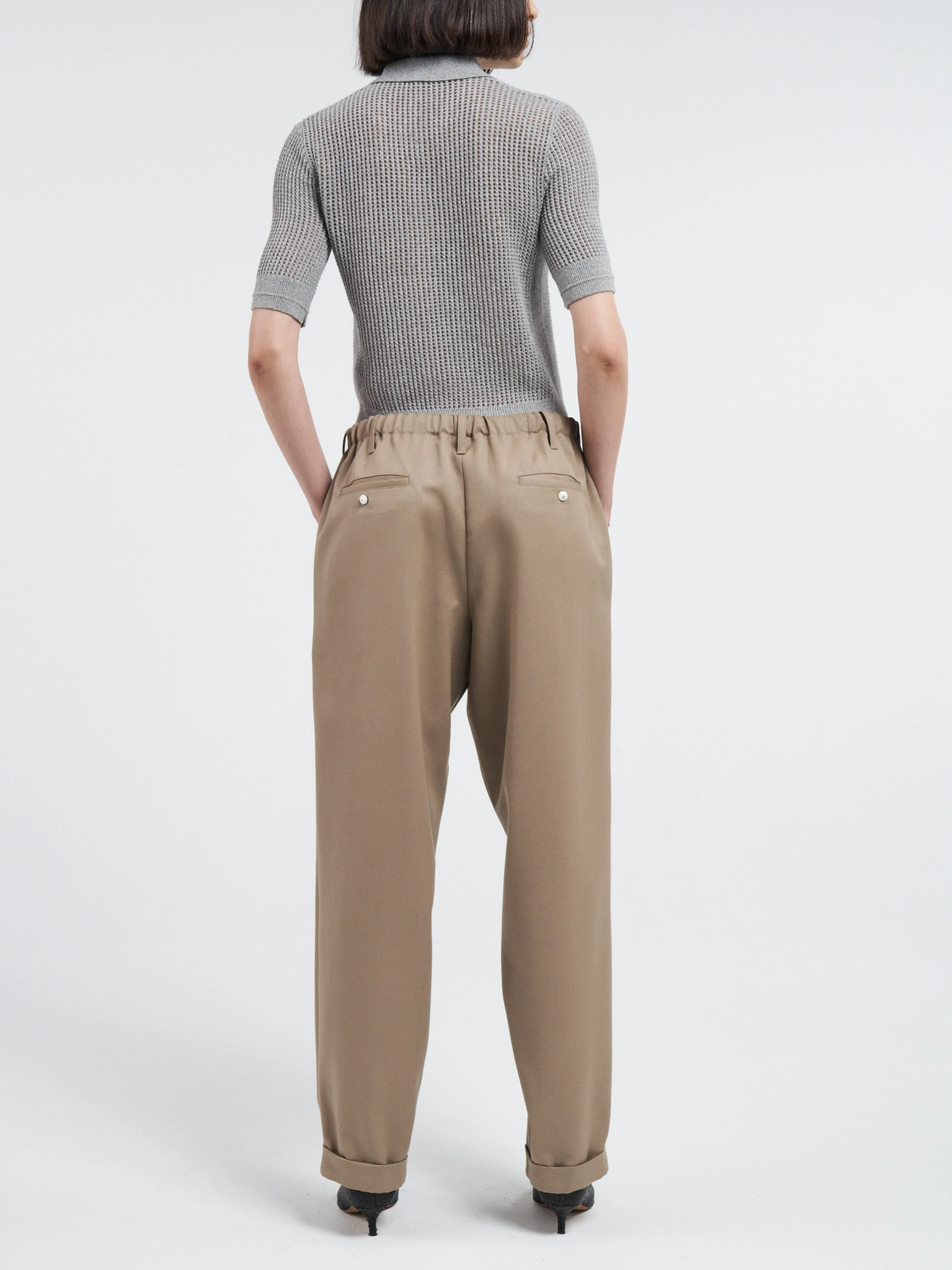 Pearl Button Drawstring Trouser in Khaki sold by MARIA McMANUS product image thumbnail 4