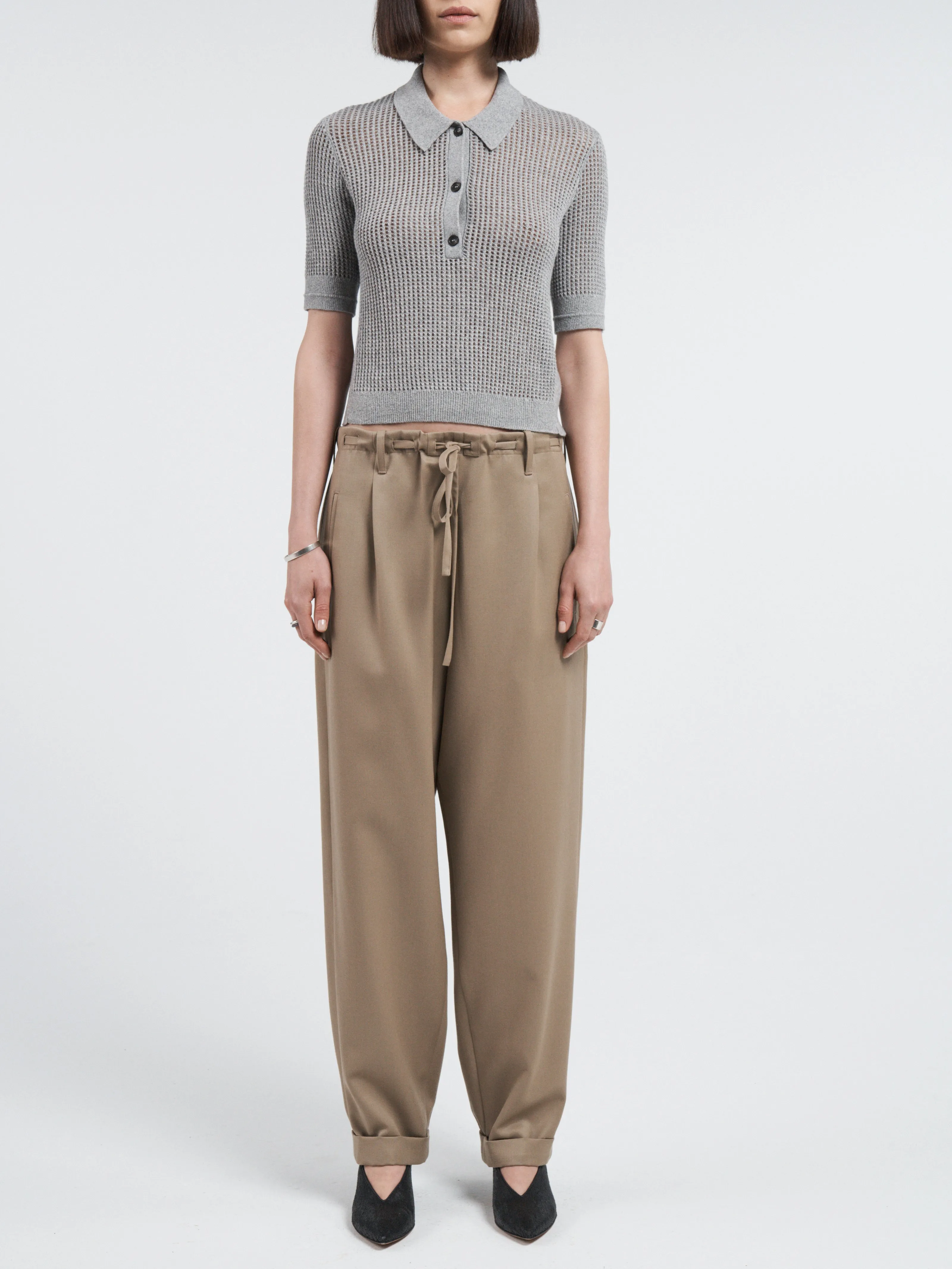 Pearl Button Drawstring Trouser in Khaki sold by MARIA McMANUS product image thumbnail 3