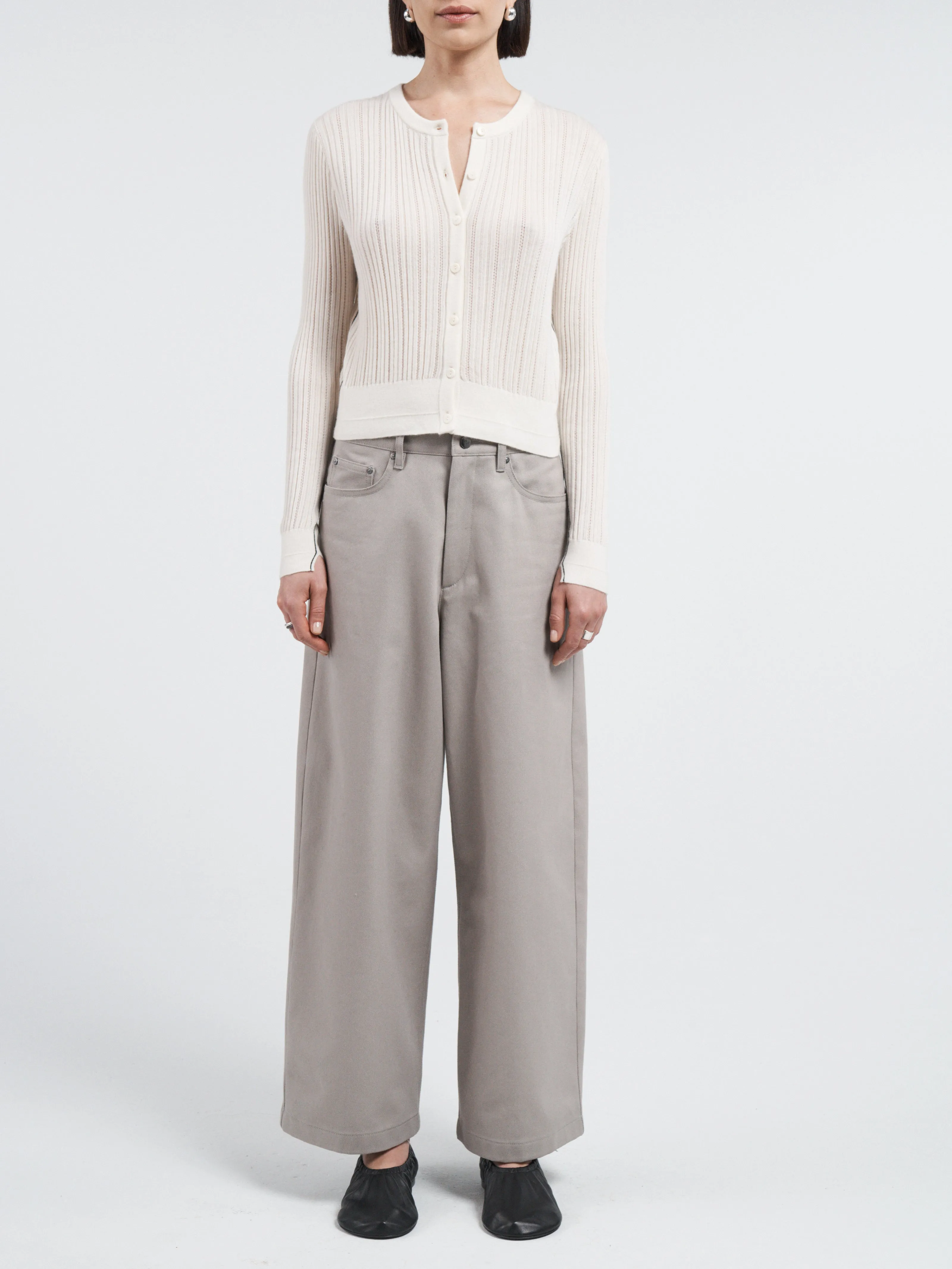 Pointelle Petite Cardigan in Ivory sold by MARIA McMANUS