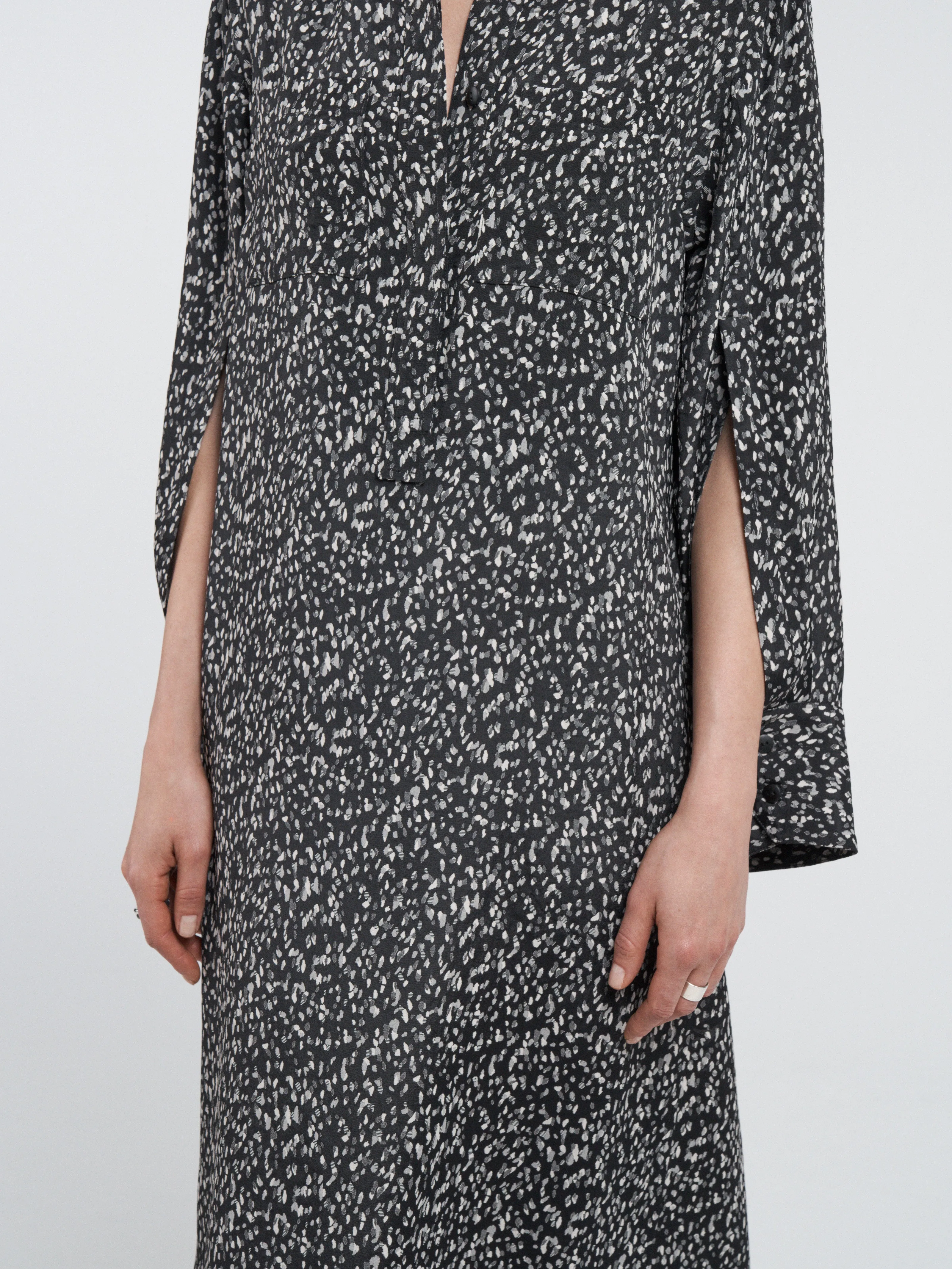 Split Sleeve Shirt Dress in Black Pebble Jacquard sold by MARIA McMANUS