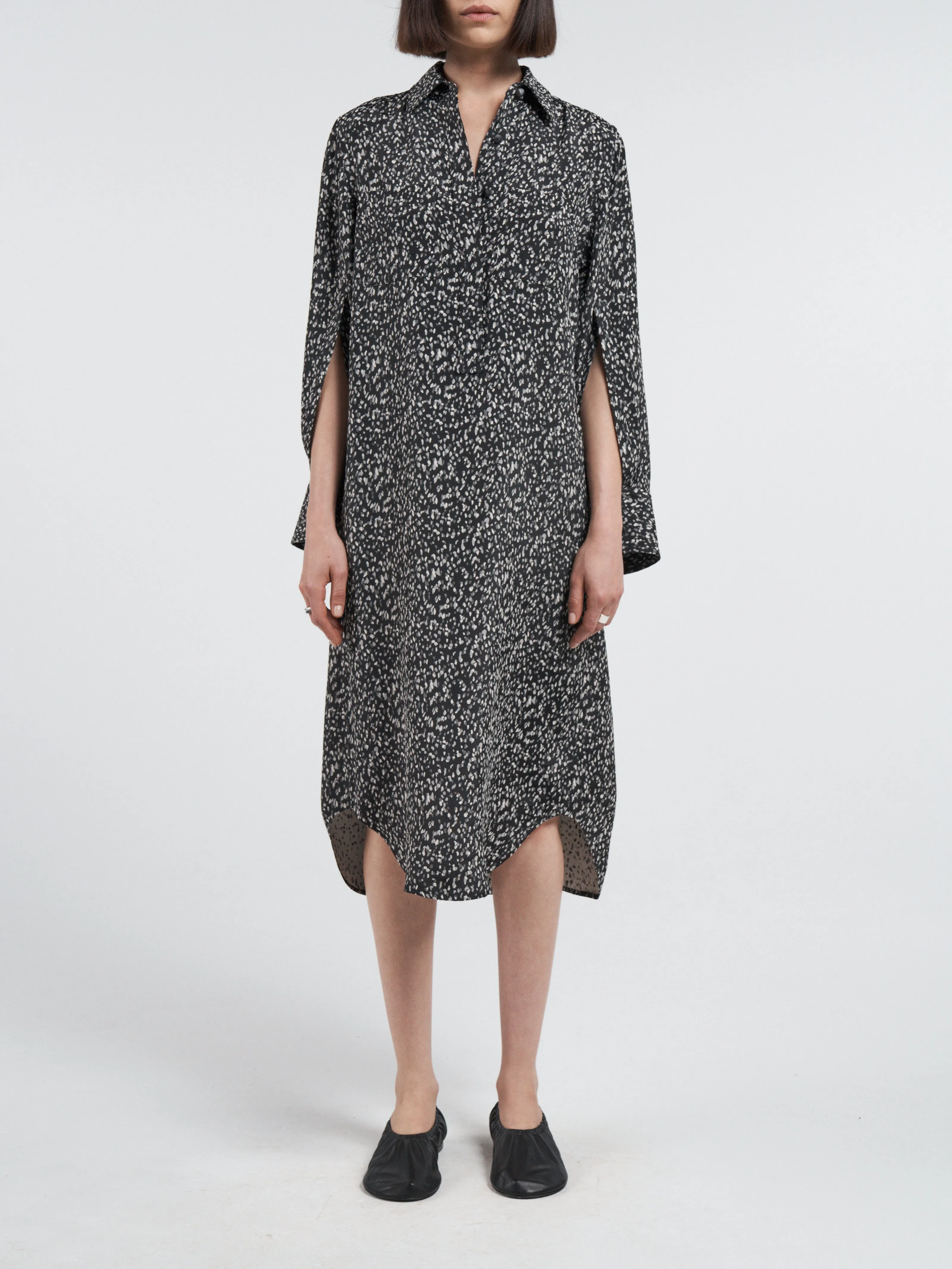 Split Sleeve Shirt Dress in Black Pebble Jacquard sold by MARIA McMANUS product image thumbnail 5