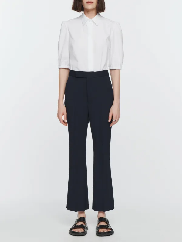 High Waisted Crop Trouser in Midnight Navy sold by MARIA McMANUS