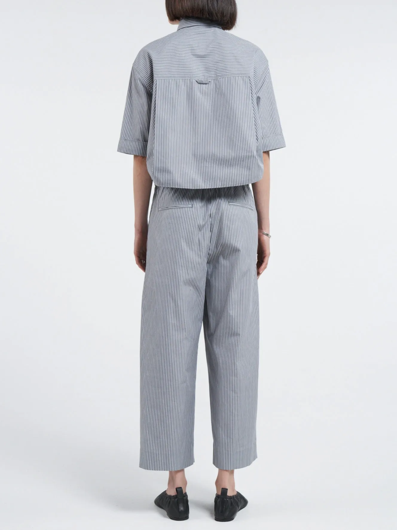 Crop Oversized Short Sleeve Shirt in Grey Railroad Stripe sold by MARIA McMANUS product image thumbnail 4