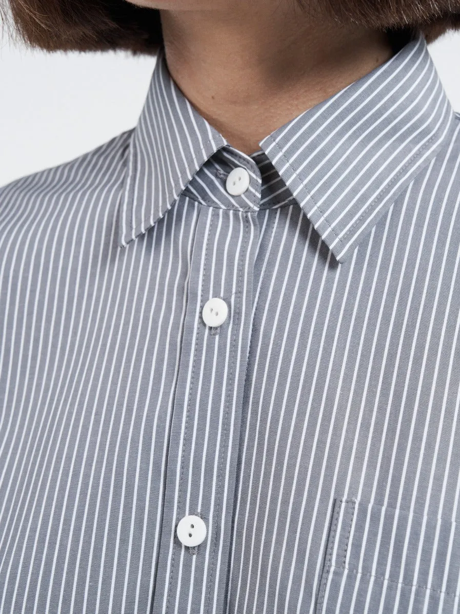 Crop Oversized Short Sleeve Shirt in Grey Railroad Stripe sold by MARIA McMANUS product image thumbnail 5