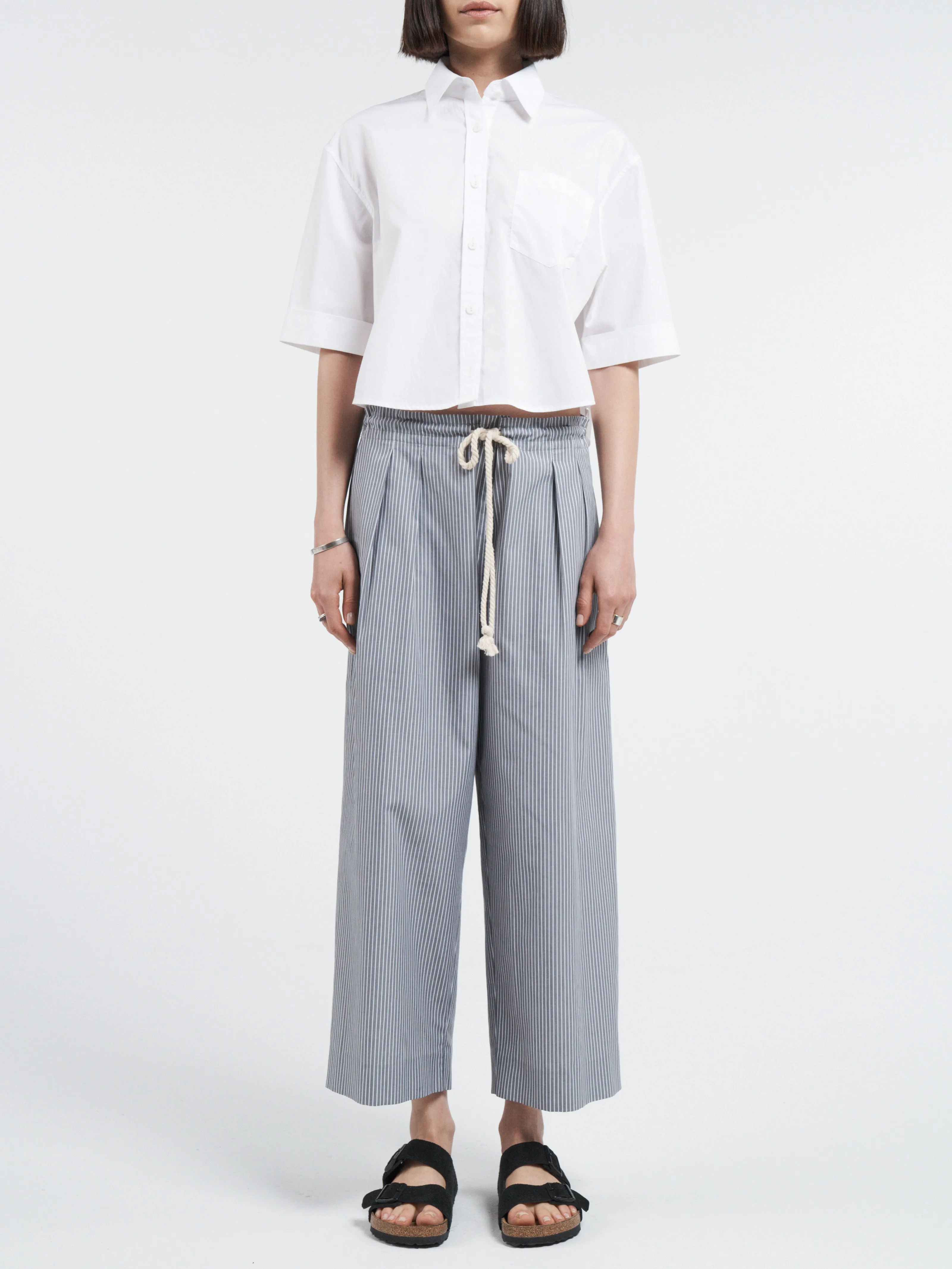 Drawstring Pleat Front Pant in Grey Railroad Stripe sold by MARIA McMANUS product image thumbnail 5