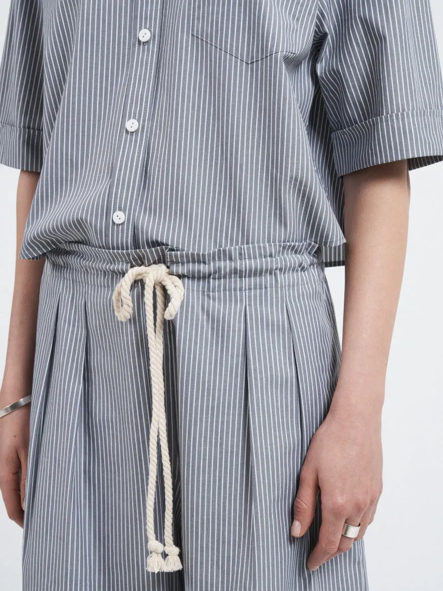 Drawstring Pleat Front Pant in Grey Railroad Stripe sold by MARIA McMANUS product image thumbnail 4