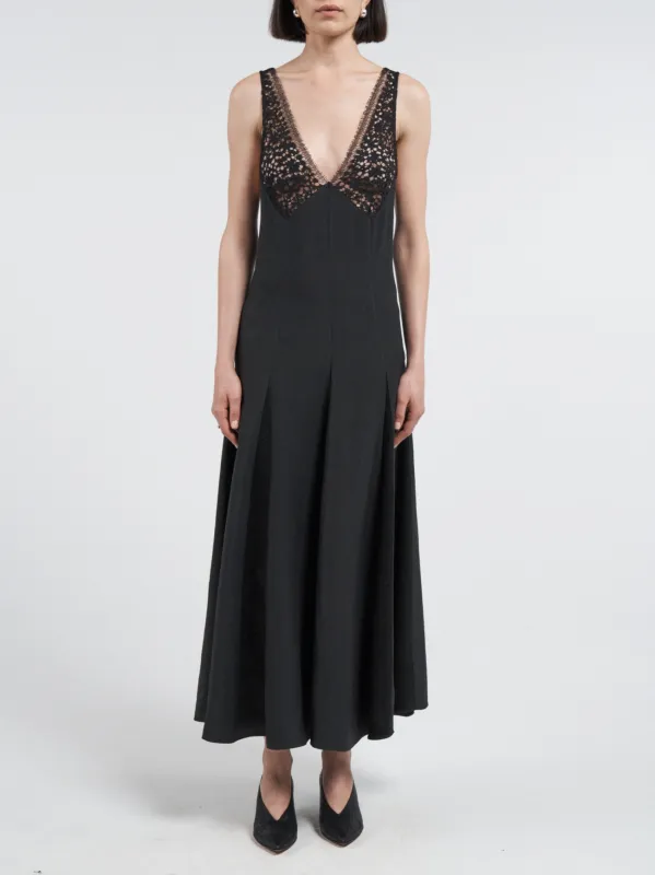 V-Neck Lace Detail Dress in Black made by MARIA McMANUS