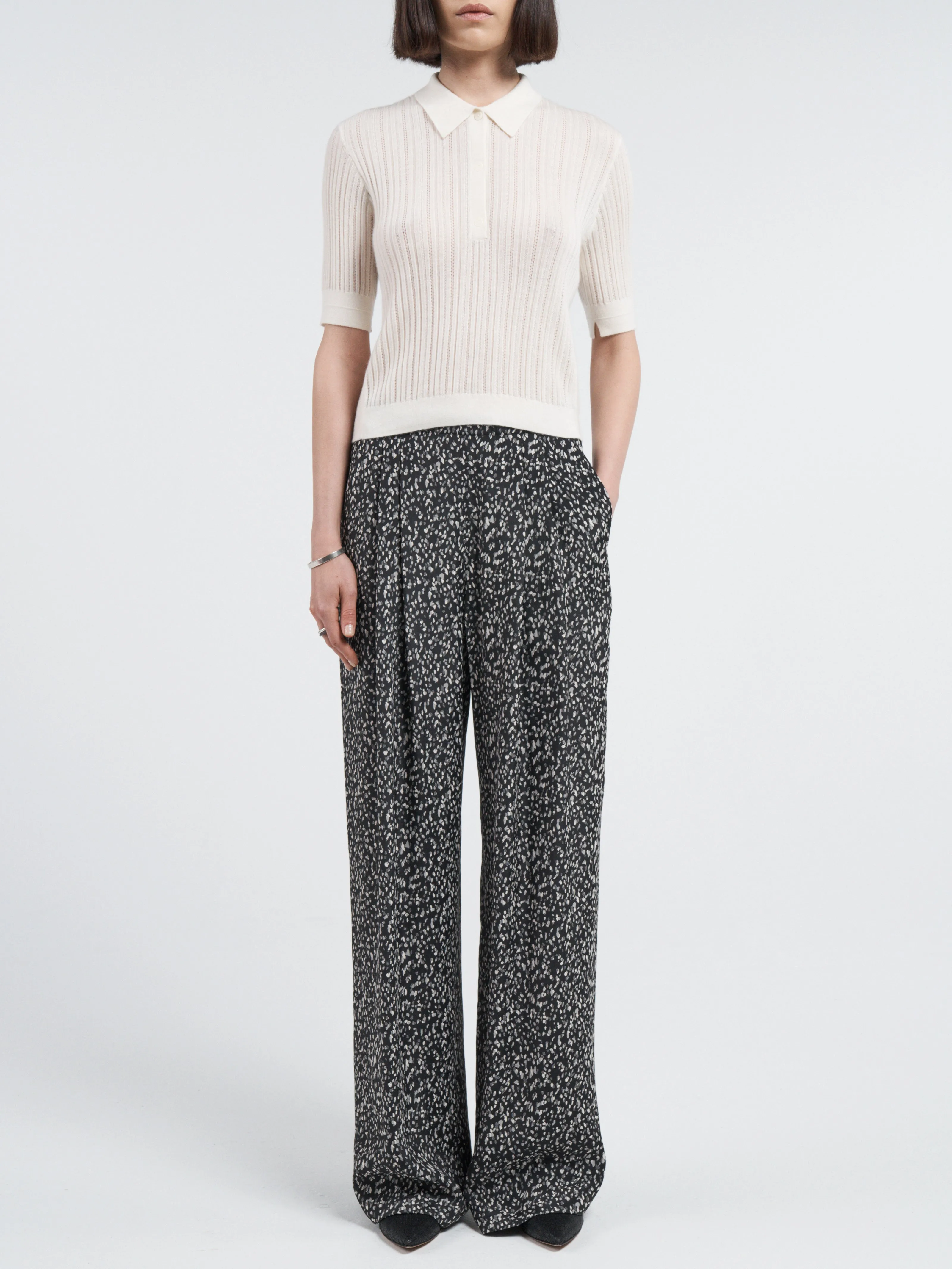 Pointelle Shrunken V Polo in Ivory sold by MARIA McMANUS product image thumbnail 5