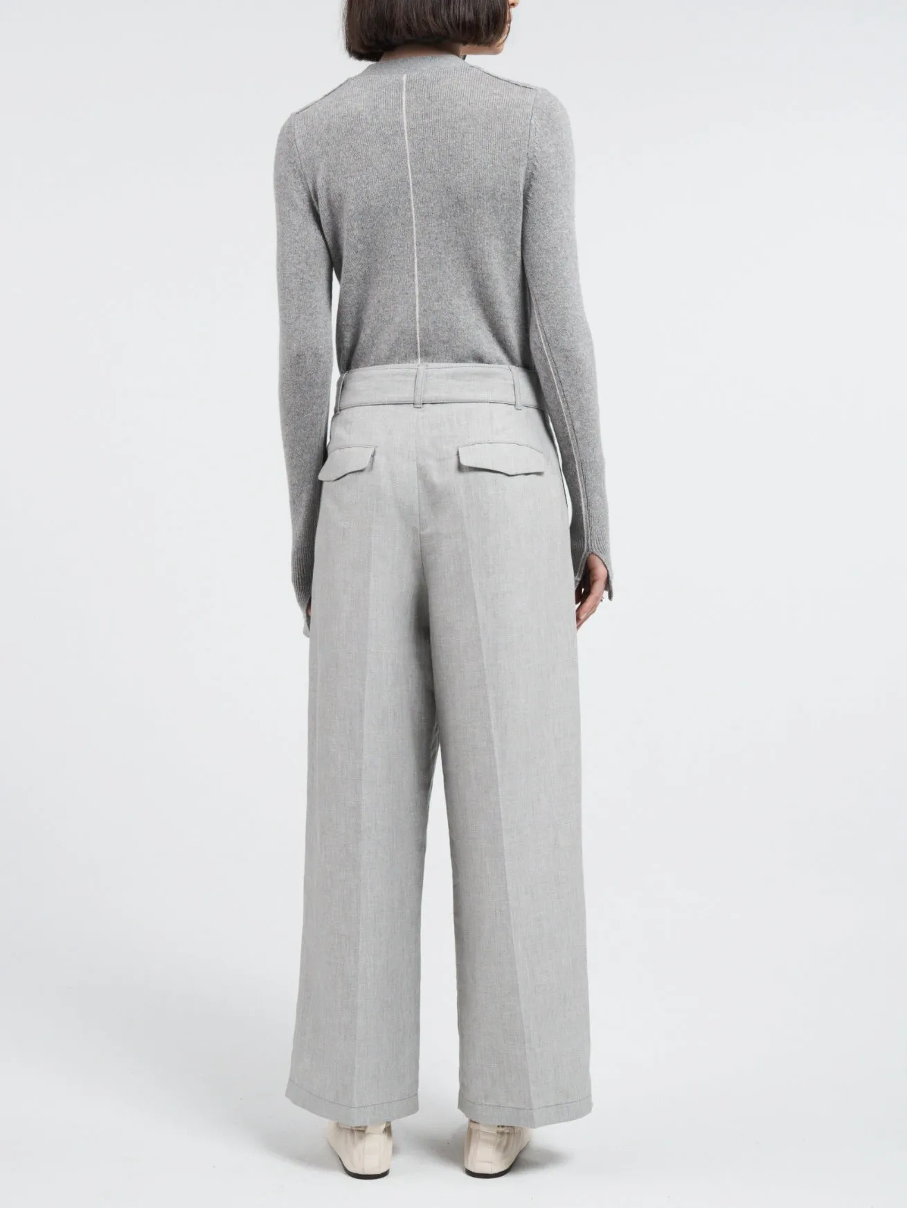 Belted Wide Leg Crop in Grey Chambray sold by MARIA McMANUS product image thumbnail 3