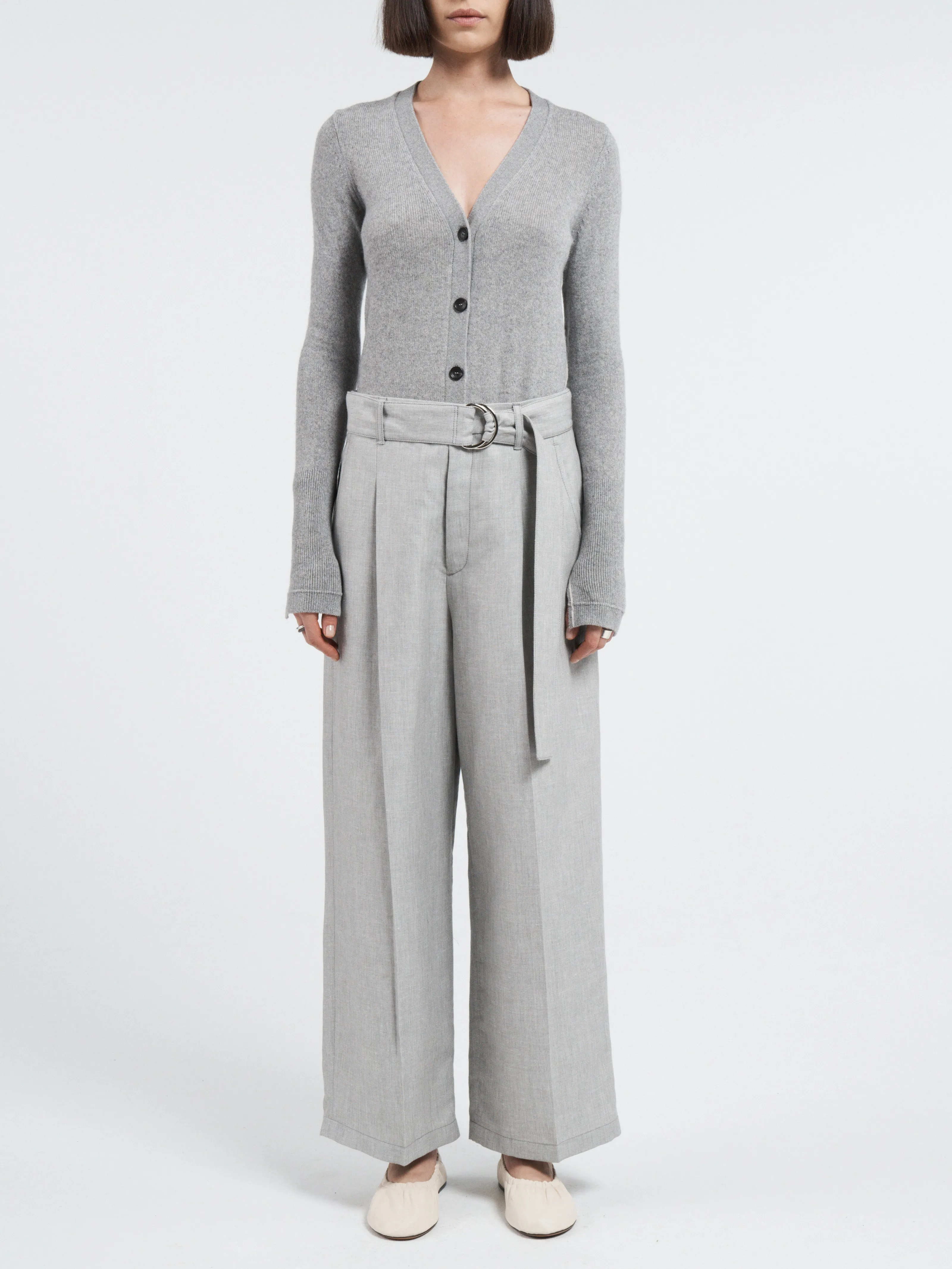 Belted Wide Leg Crop in Grey Chambray sold by MARIA McMANUS product image thumbnail 5