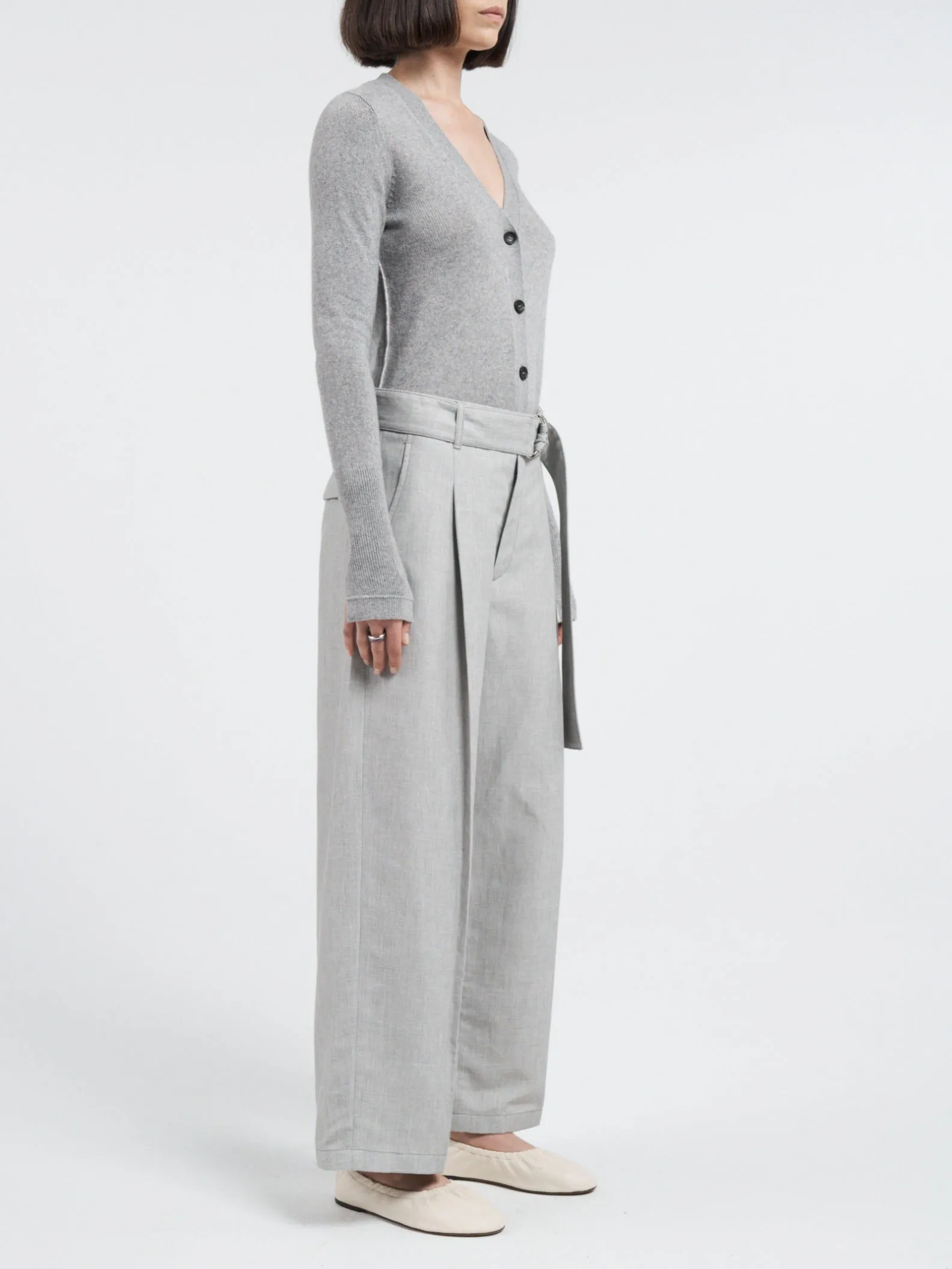 Belted Wide Leg Crop in Grey Chambray sold by MARIA McMANUS product image thumbnail 2
