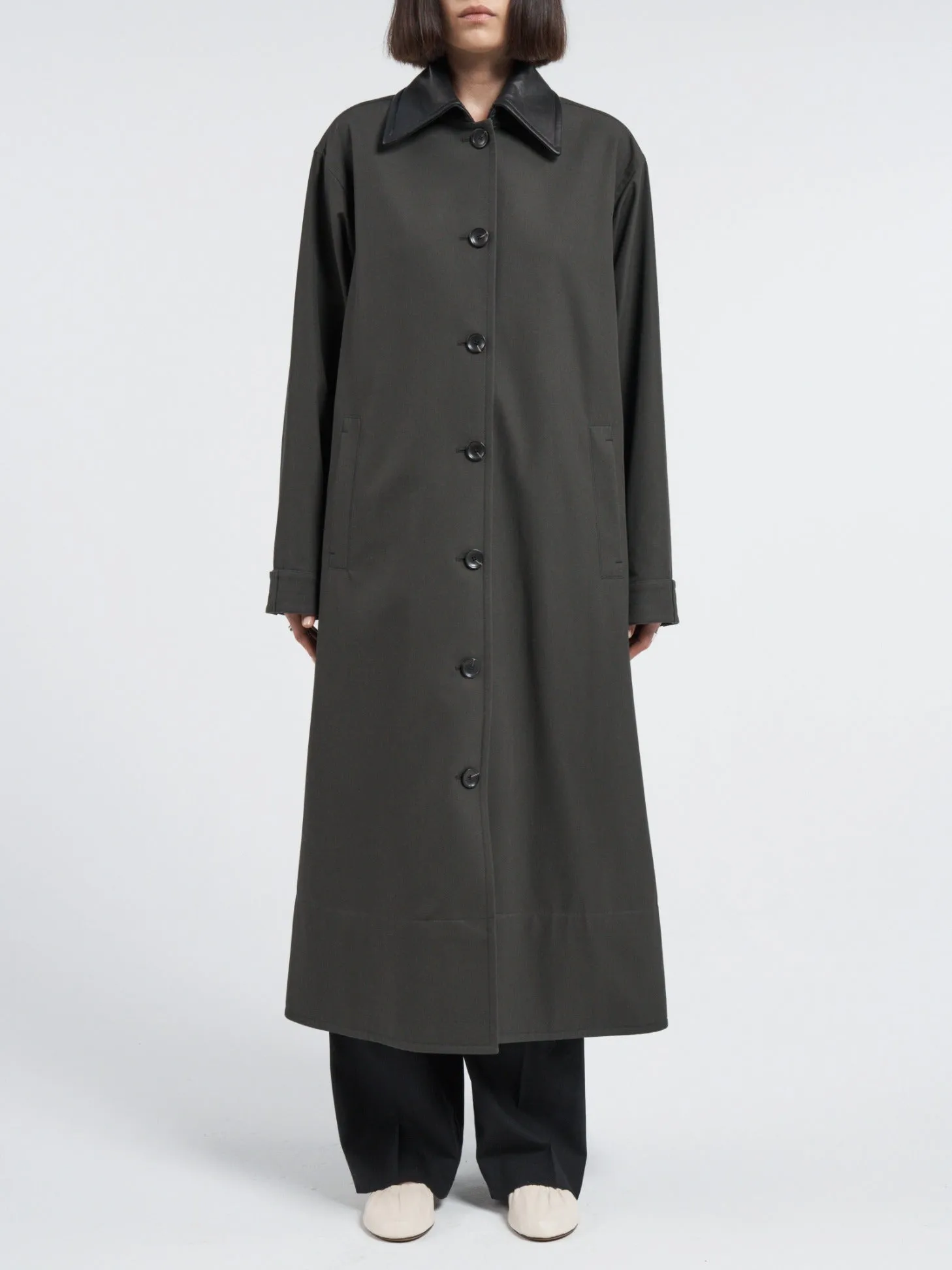 A-Line Swing Coat in Dark Loden Green sold by MARIA McMANUS