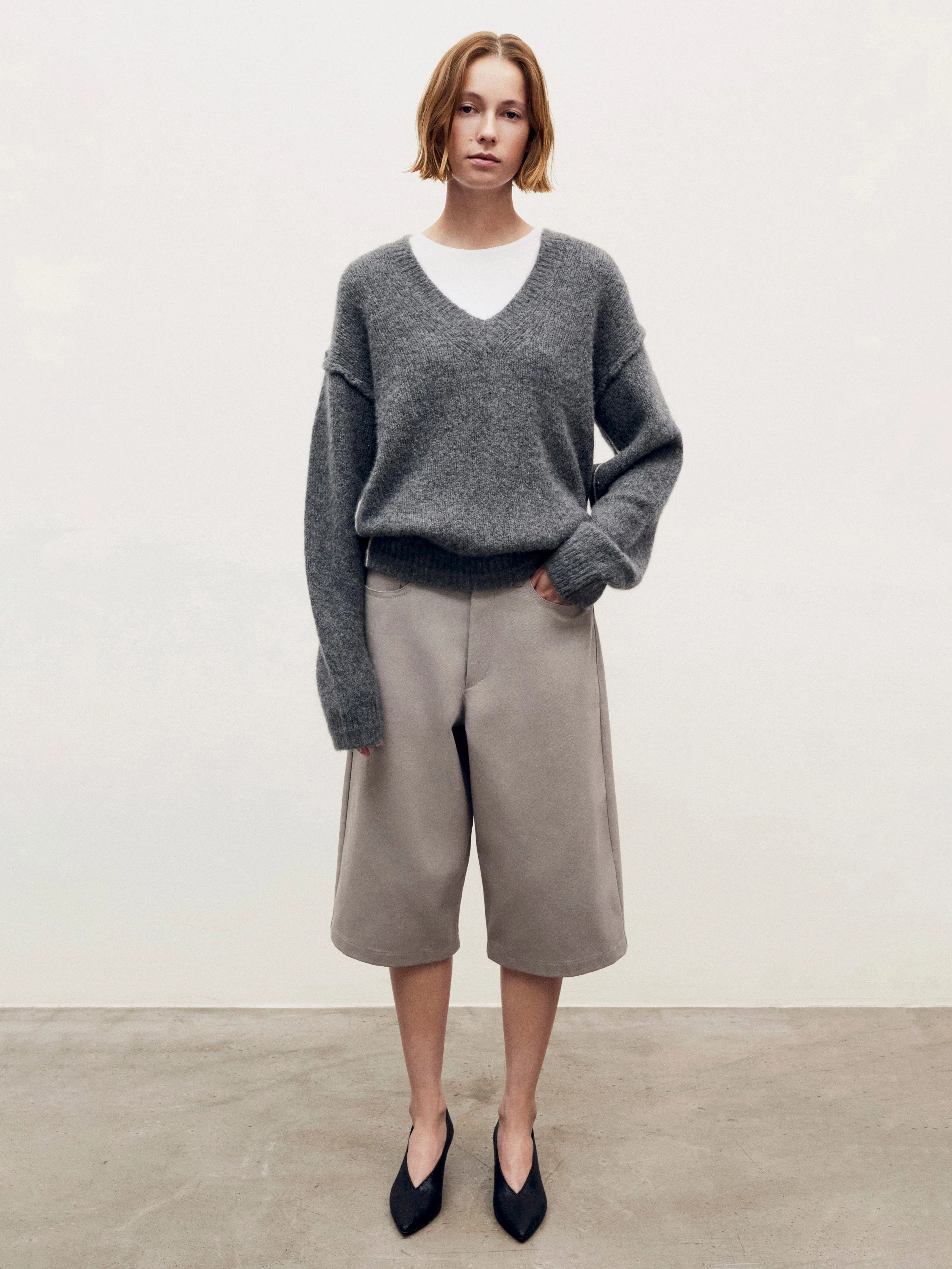 Air Spun Cape V-Neck in Steele Grey sold by MARIA McMANUS