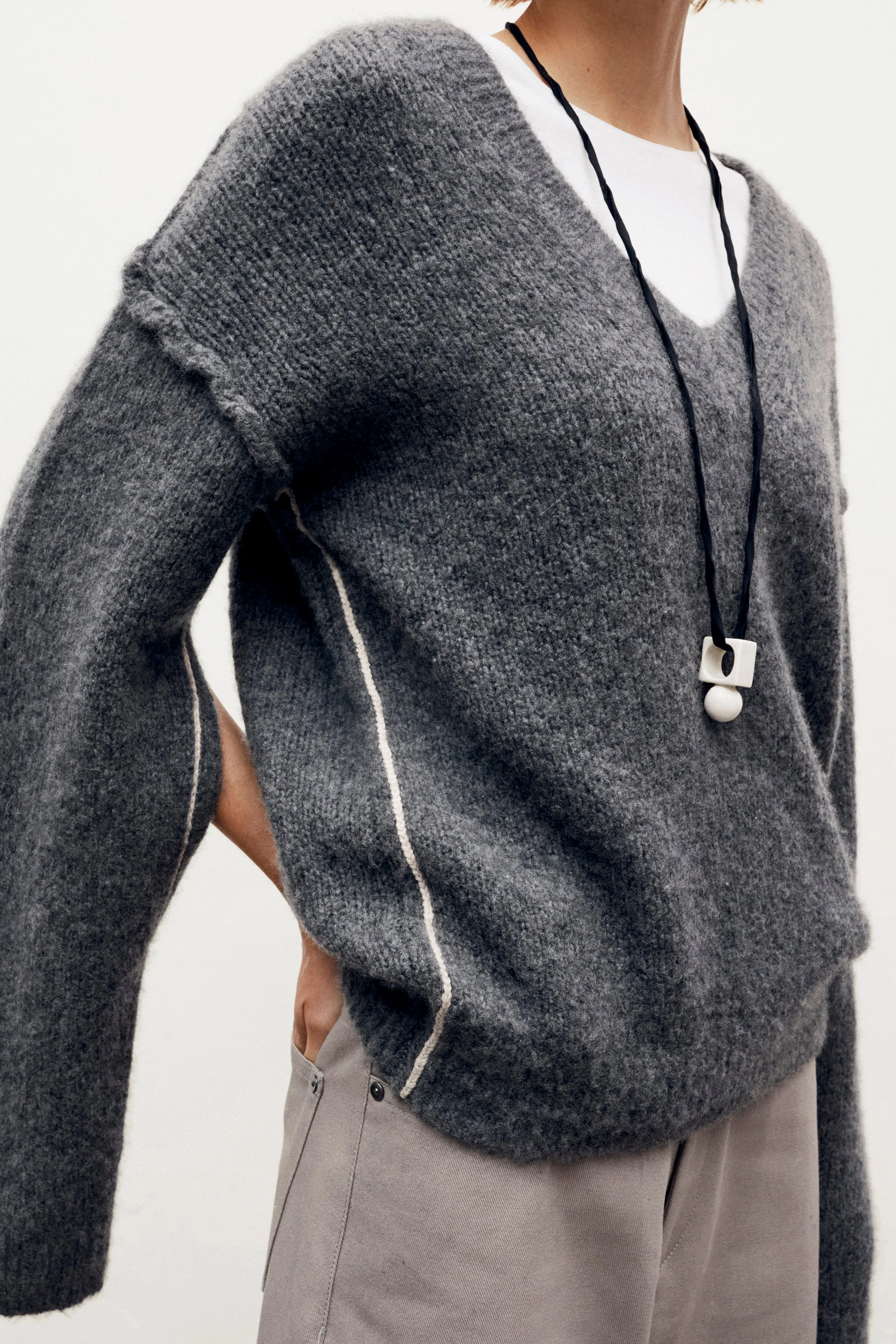 Air Spun Cape V-Neck in Steele Grey sold by MARIA McMANUS product image thumbnail 2