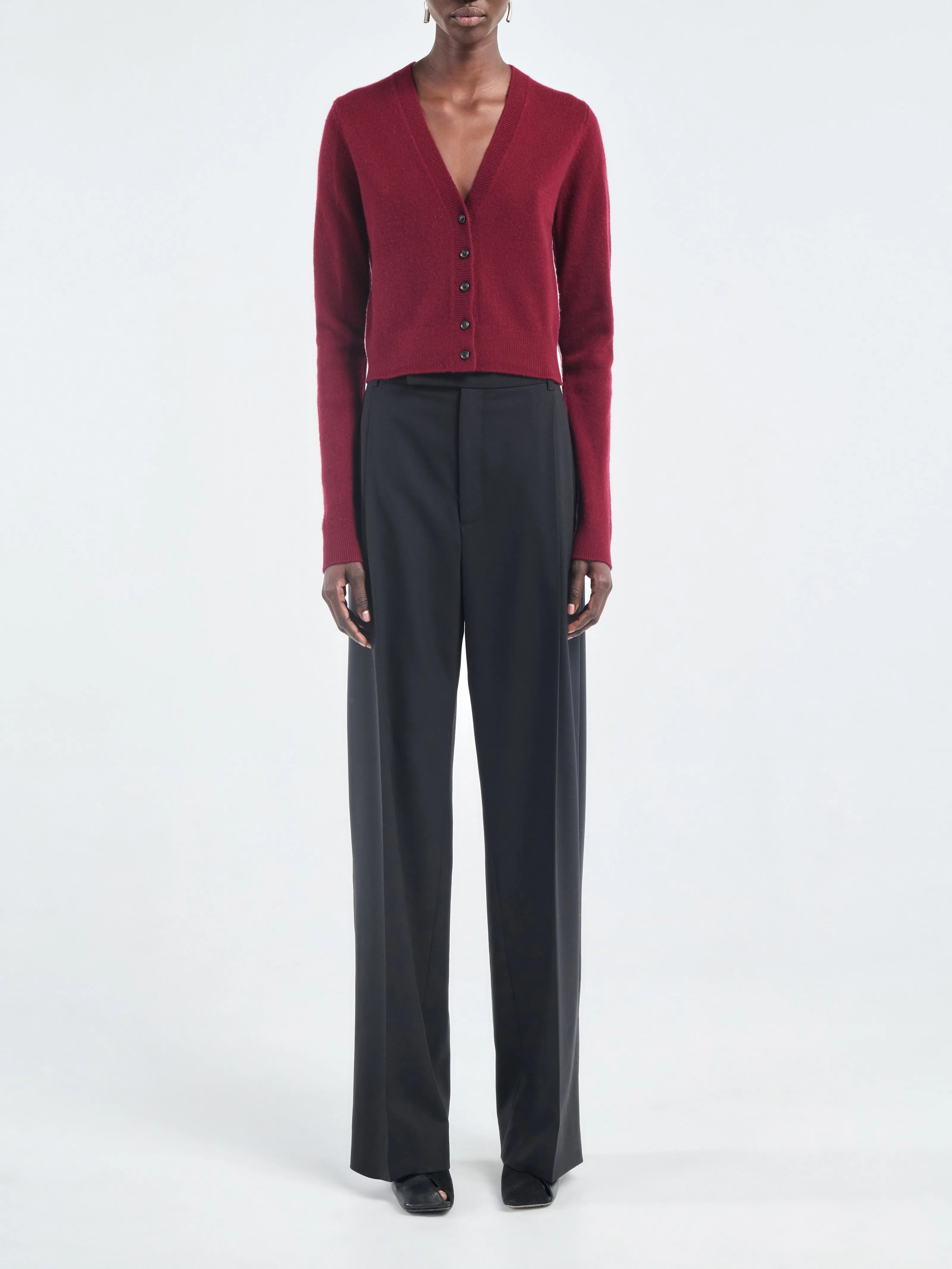 Shrunken V Cardigan in Ox Blood sold by MARIA McMANUS