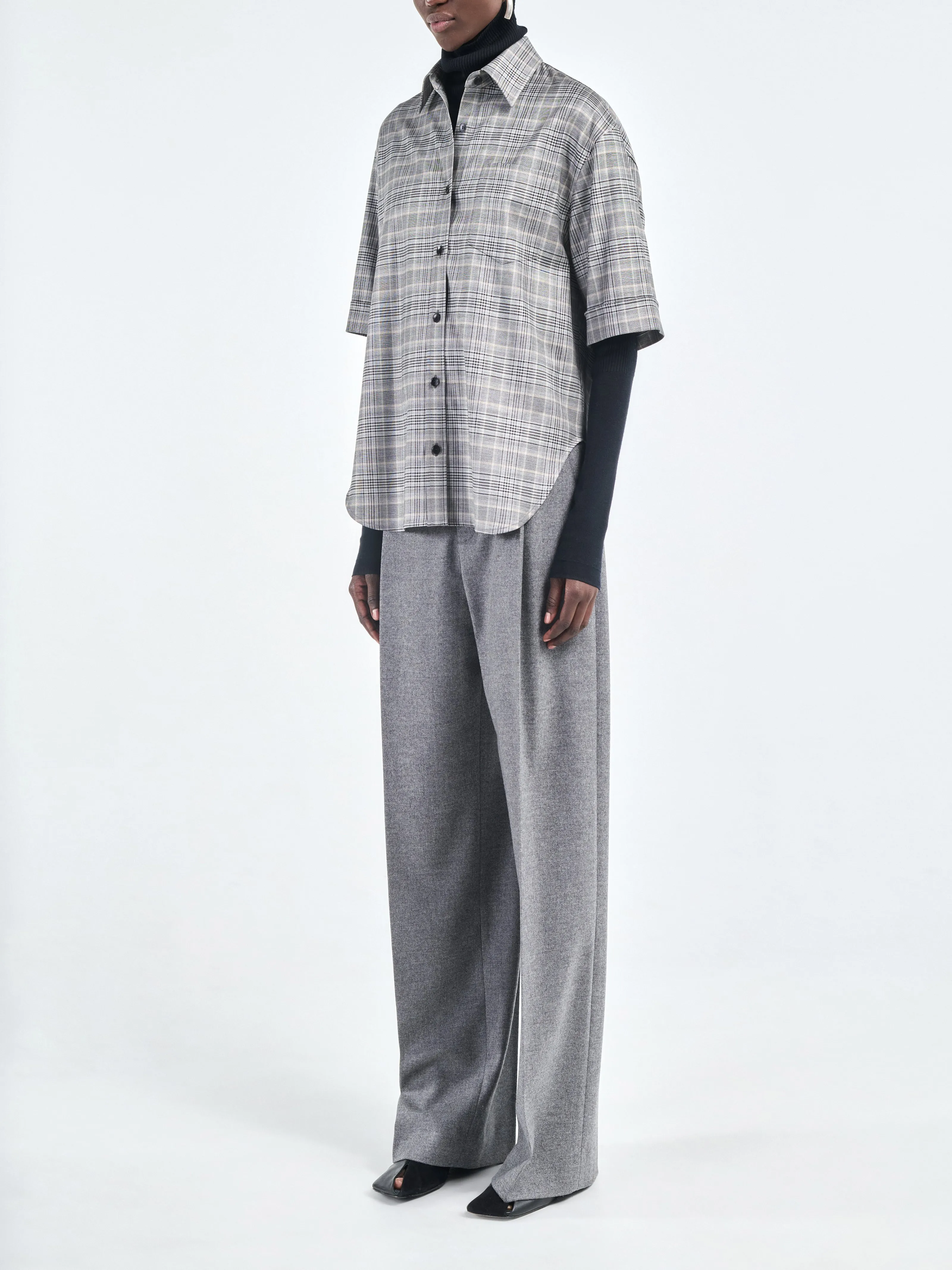 Short Sleeve Oversized Shirt in Grey Plaid sold by MARIA McMANUS product image thumbnail 3