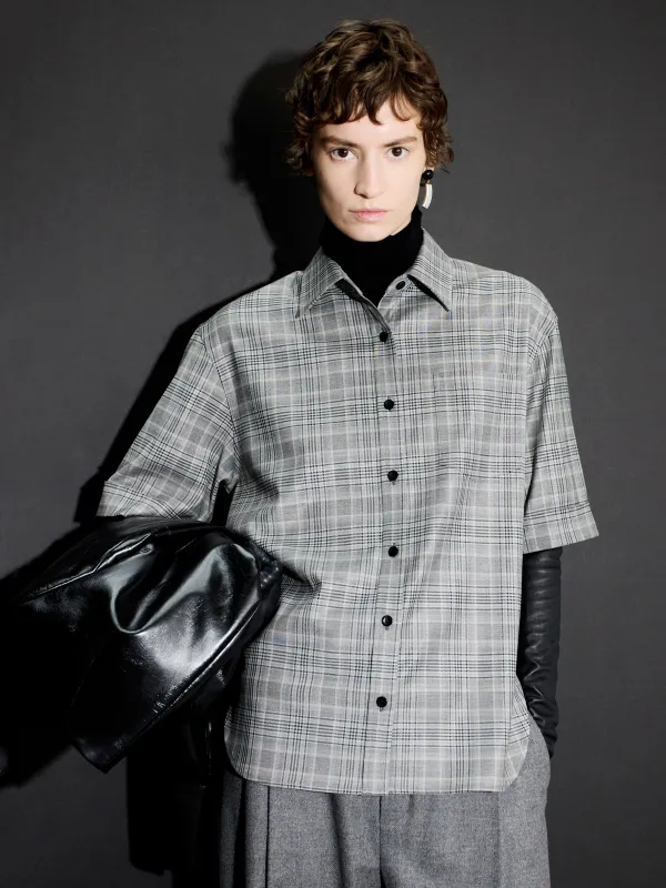 Short Sleeve Oversized Shirt in Grey Plaid sold by MARIA McMANUS