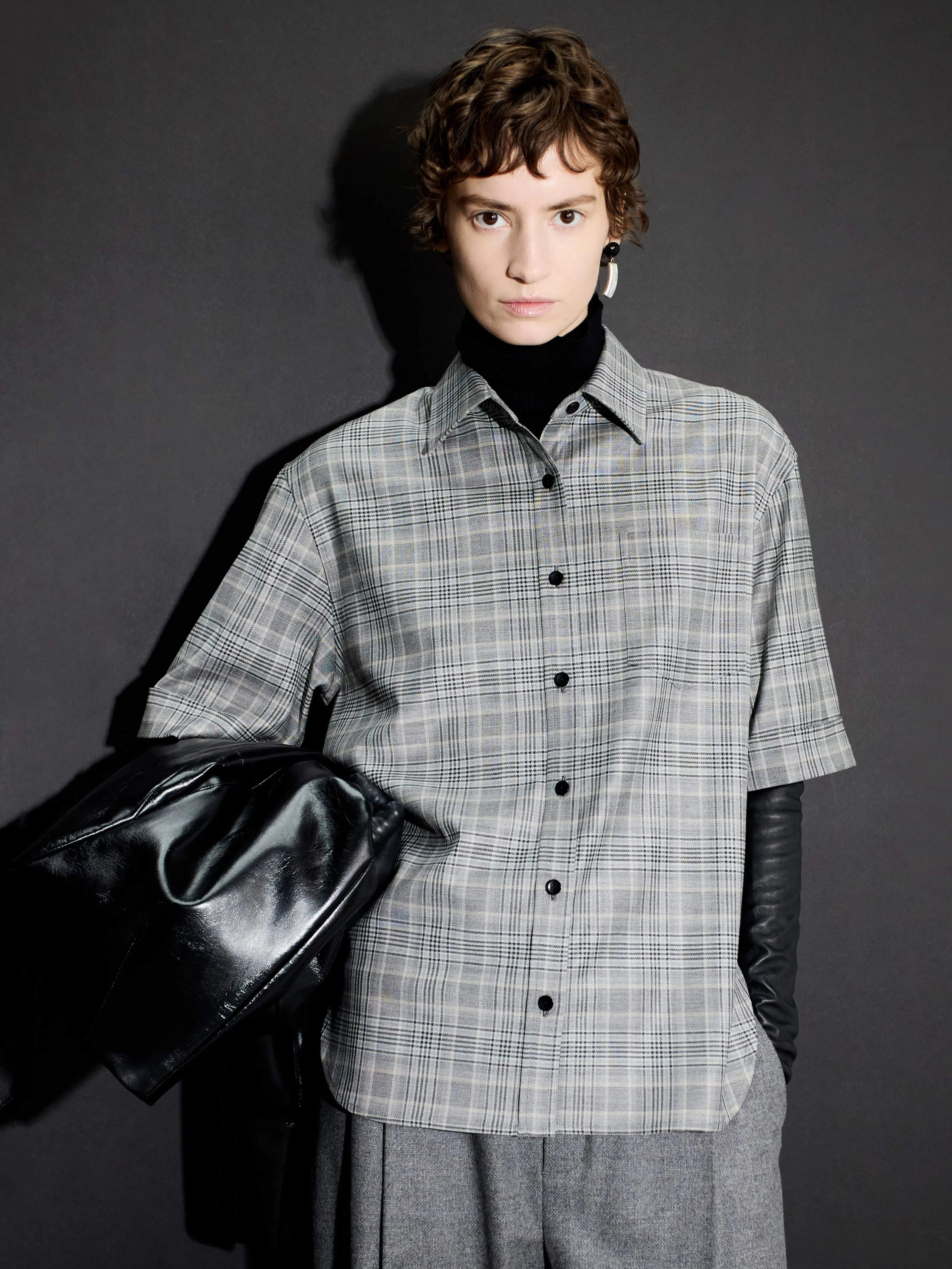 Short Sleeve Oversized Shirt in Grey Plaid sold by MARIA McMANUS