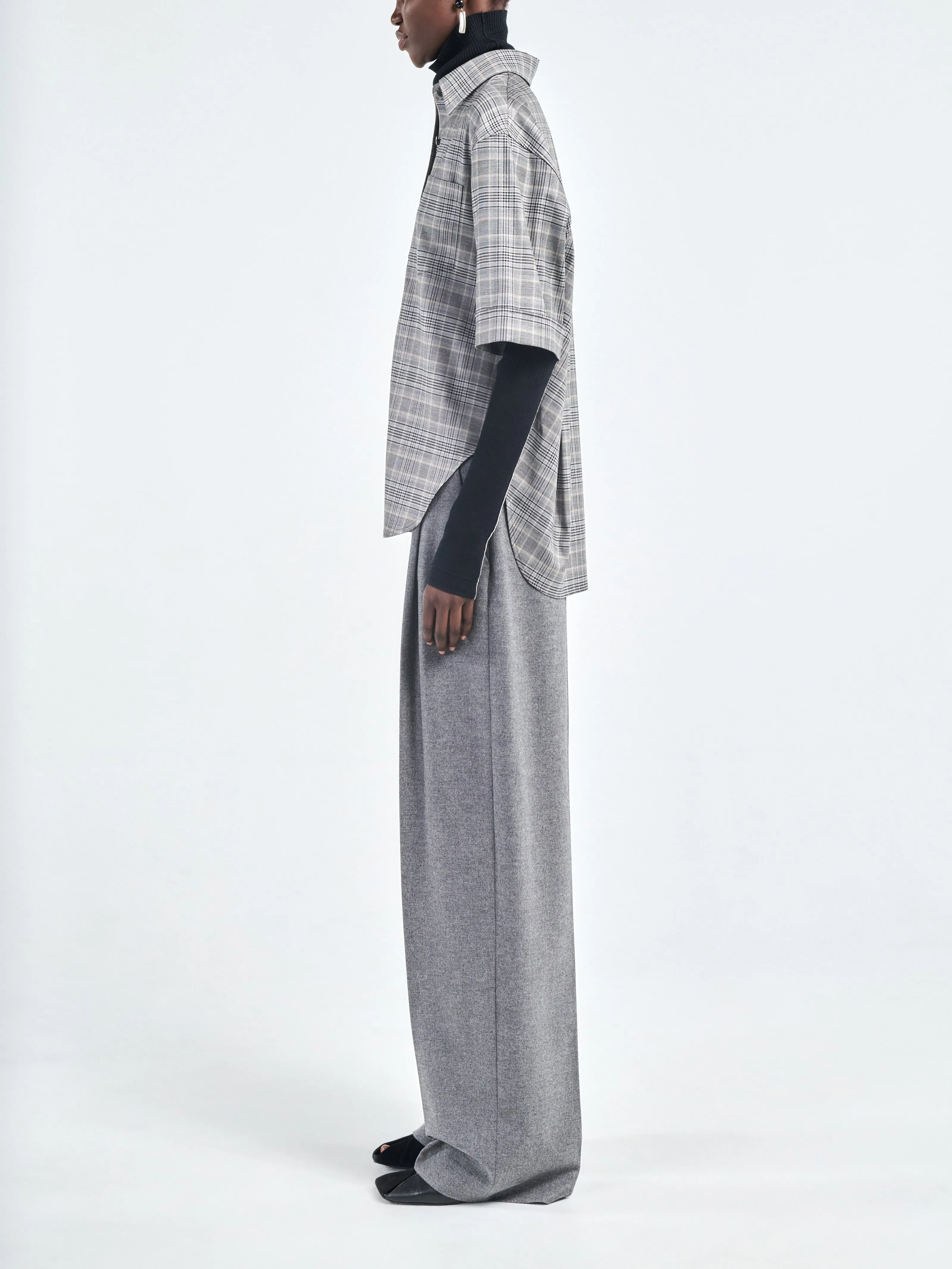 Short Sleeve Oversized Shirt in Grey Plaid sold by MARIA McMANUS product image thumbnail 4