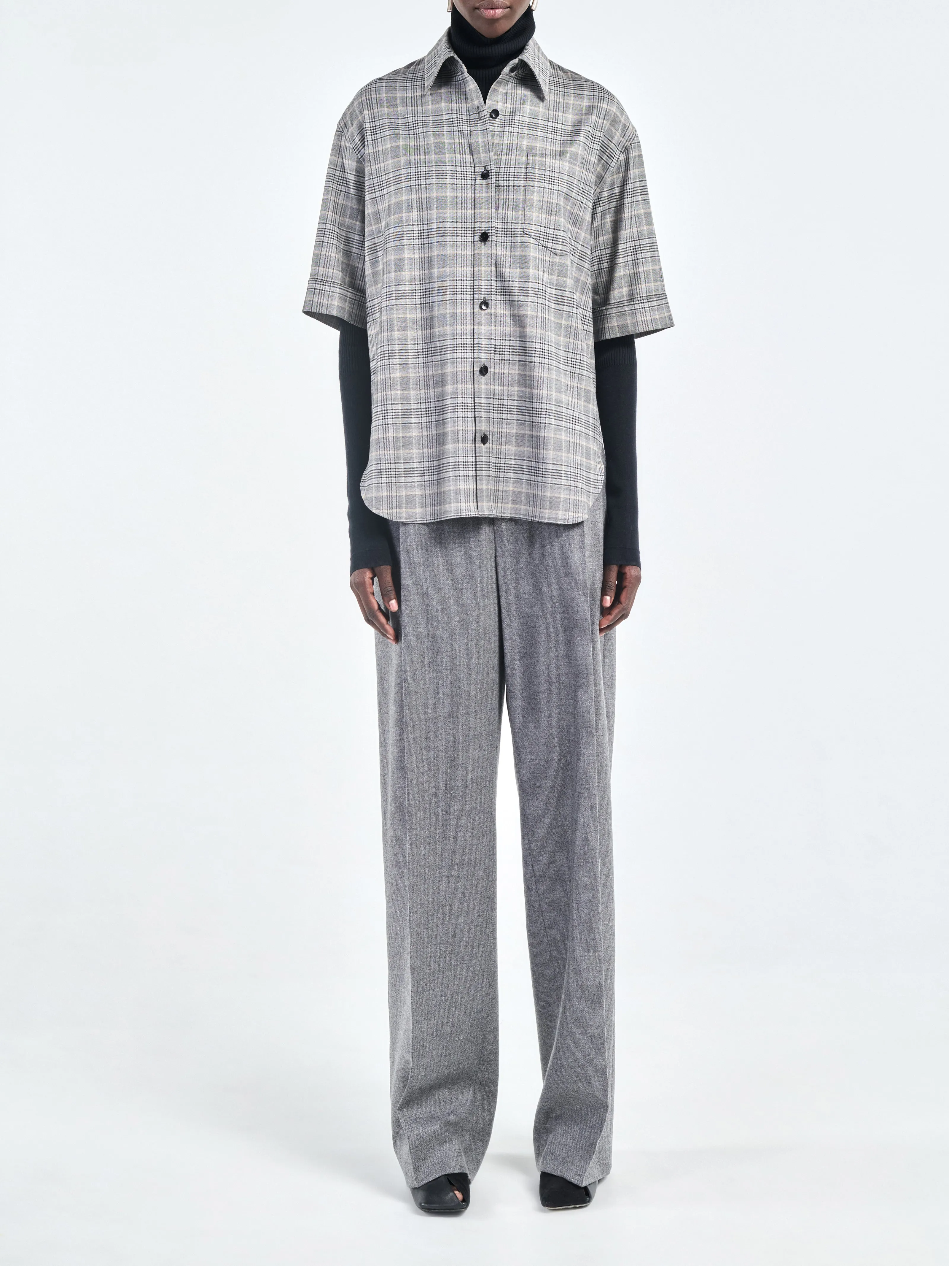 Short Sleeve Oversized Shirt in Grey Plaid sold by MARIA McMANUS product image thumbnail 2