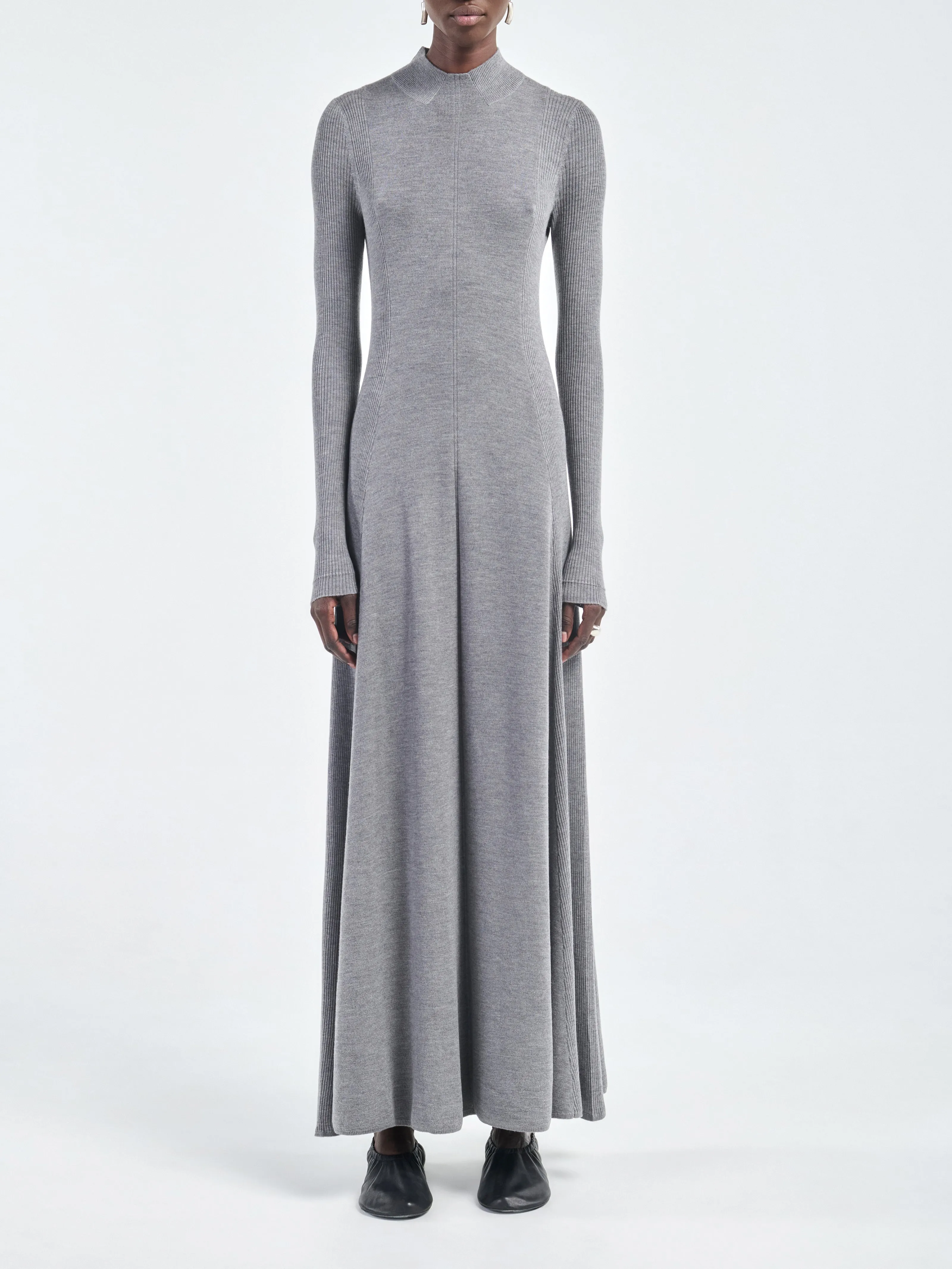Rib Godet Dress in Heather Grey sold by MARIA McMANUS product image thumbnail 2