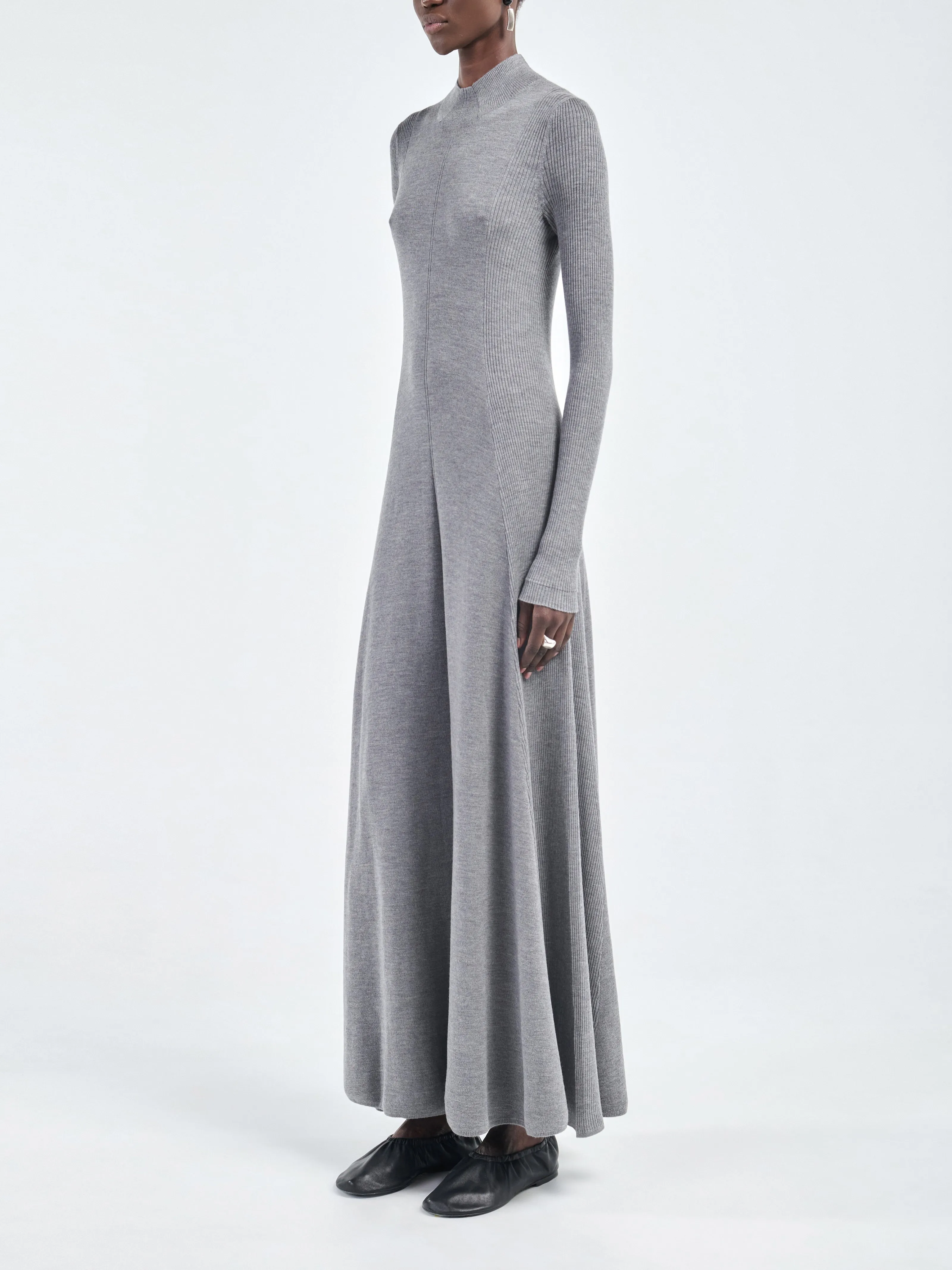 Rib Godet Dress in Heather Grey sold by MARIA McMANUS product image thumbnail 3