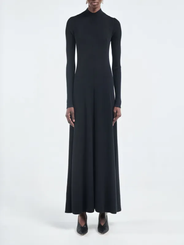 Rib Godet Dress in Black sold by MARIA McMANUS
