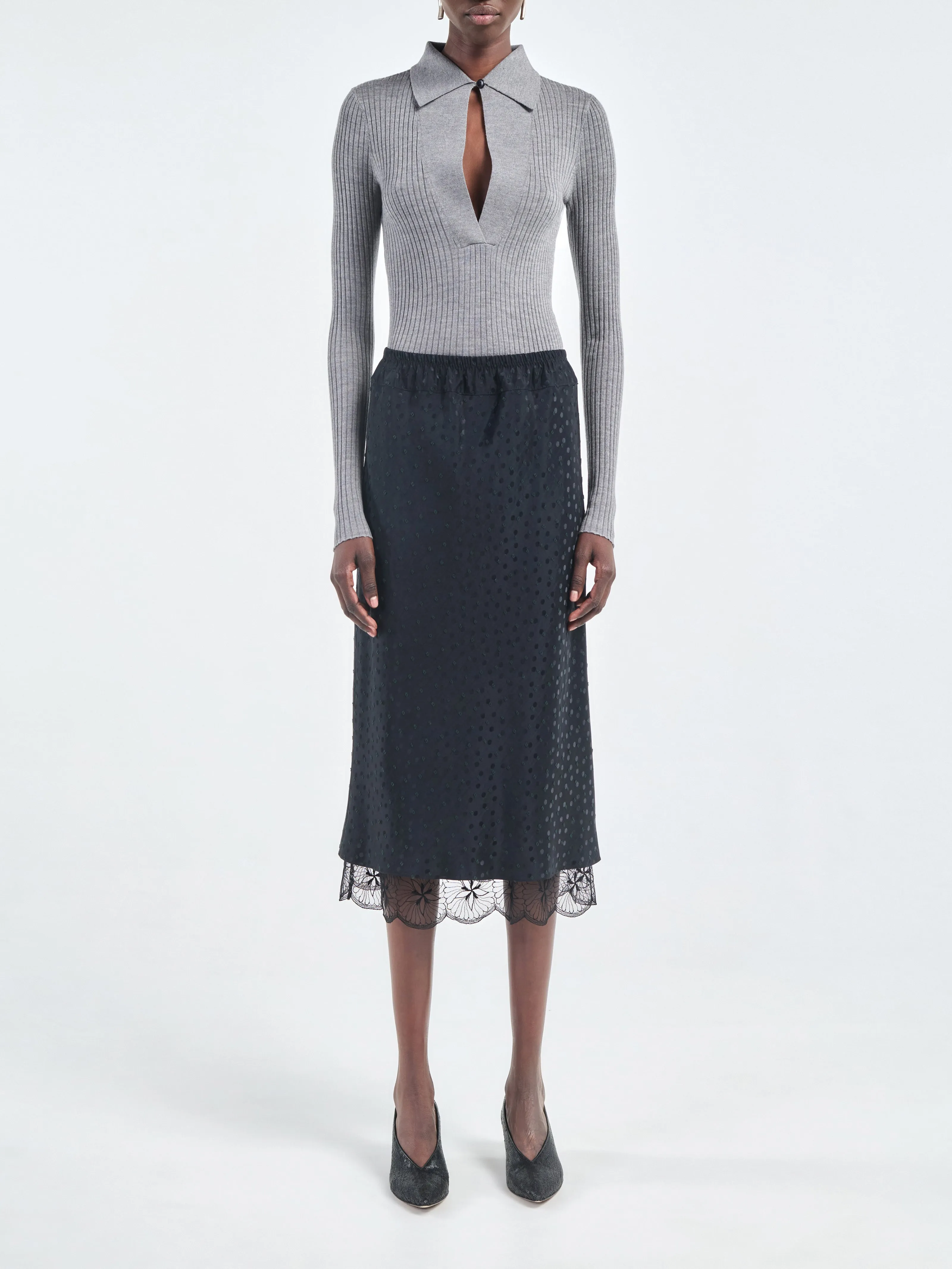 Lace Bias Skirt in Black Dot Jacquard sold by MARIA McMANUS product image thumbnail 3