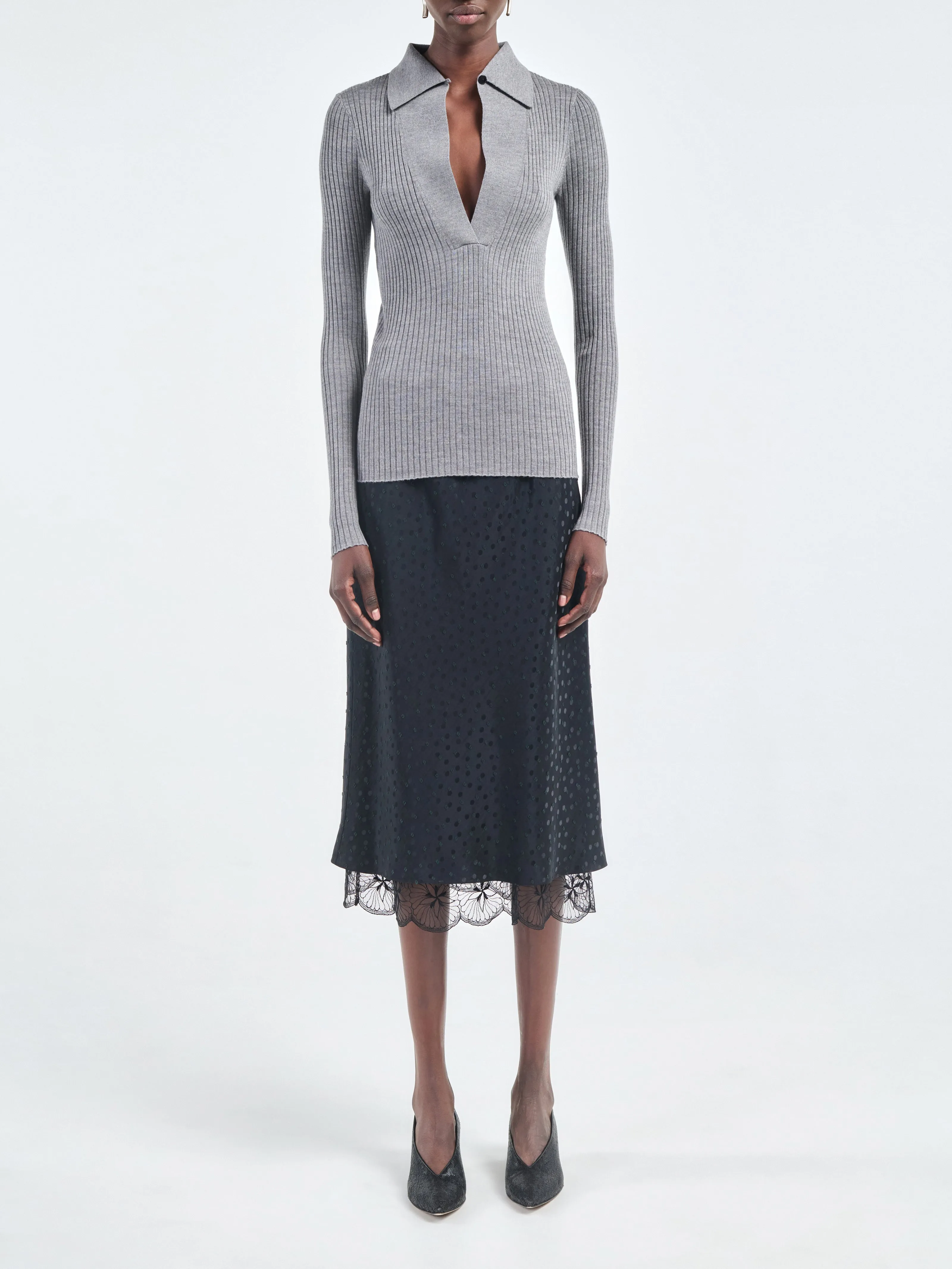 Lace Bias Skirt in Black Dot Jacquard sold by MARIA McMANUS product image thumbnail 2