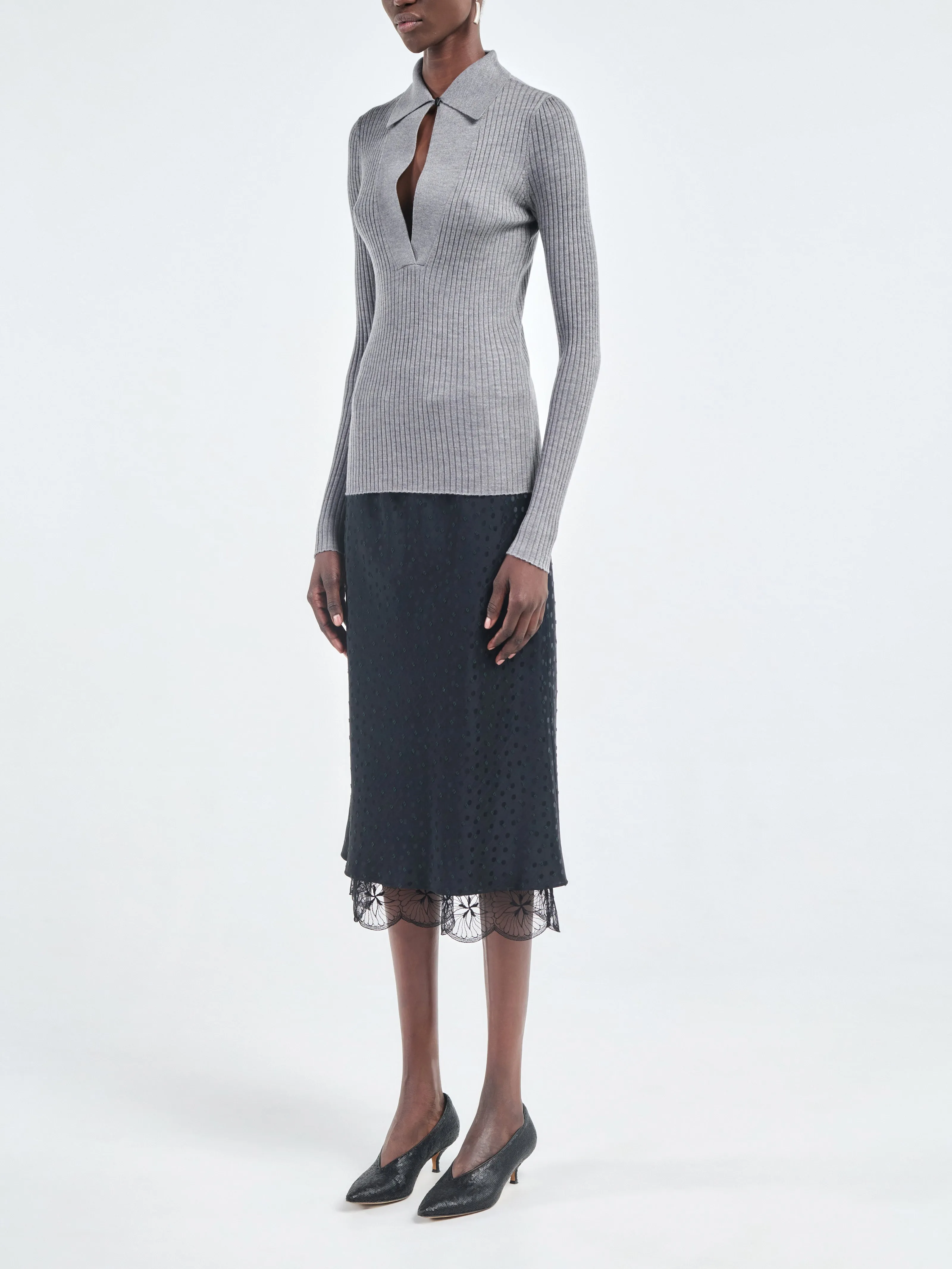Lace Bias Skirt in Black Dot Jacquard sold by MARIA McMANUS product image thumbnail 4