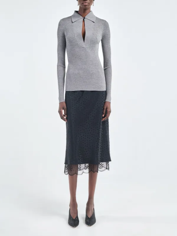 Lace Bias Skirt in Black Dot Jacquard made by MARIA McMANUS