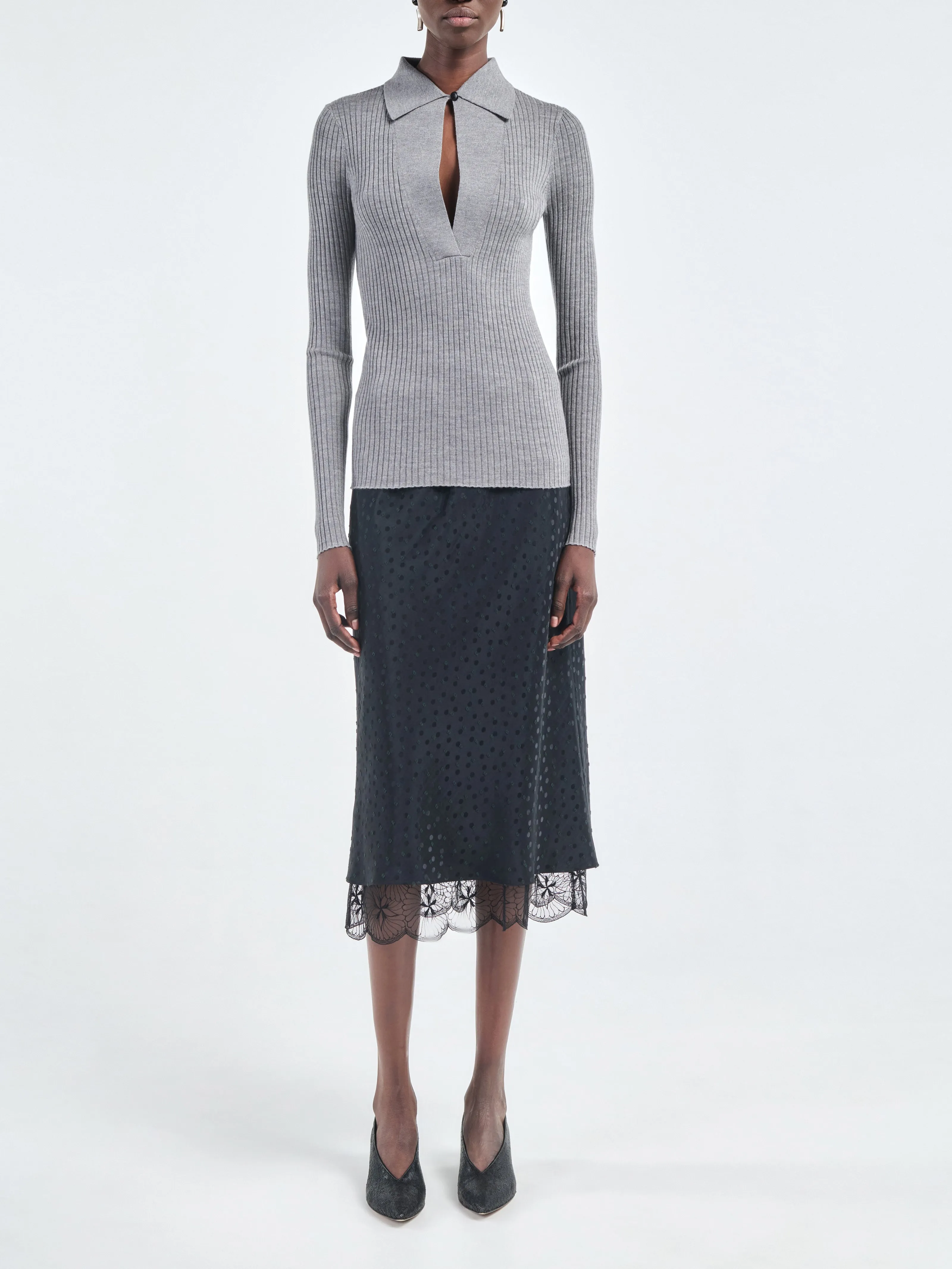 Lace Bias Skirt in Black Dot Jacquard sold by MARIA McMANUS