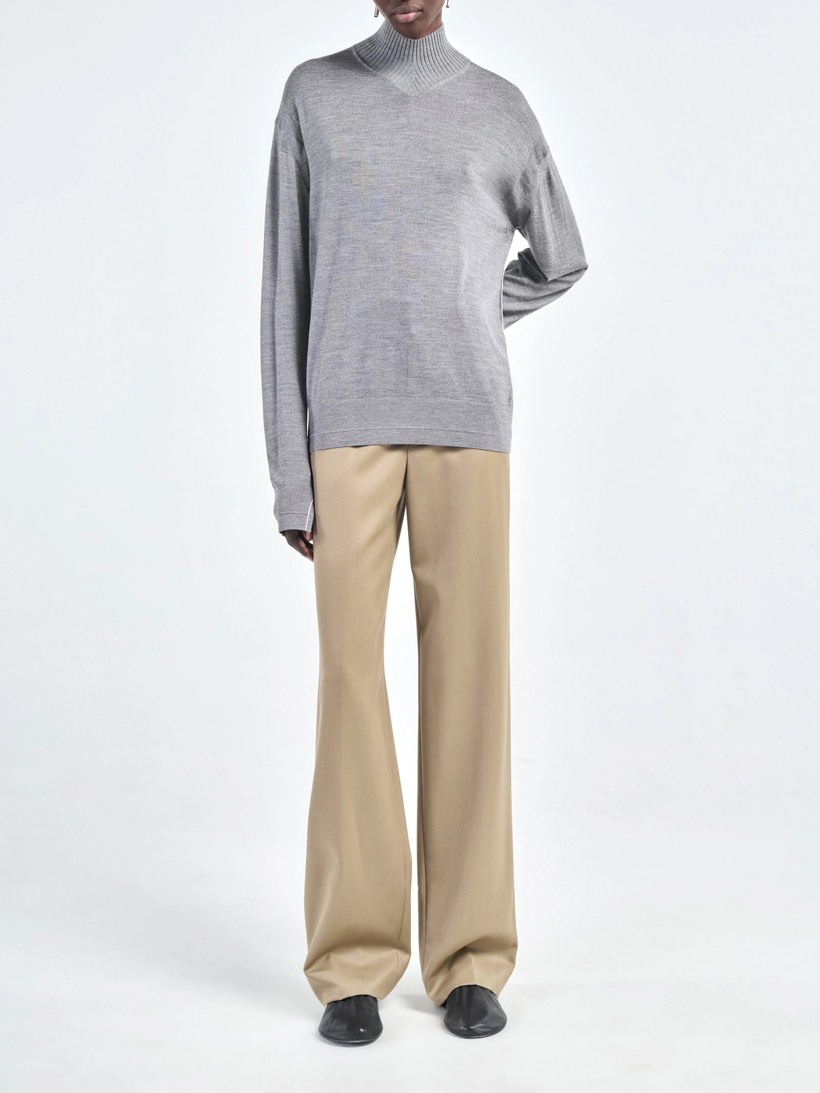 Fine Gauge Mock Neck in Heather Grey sold by MARIA McMANUS