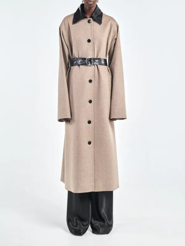 Belted Swing Coat with Capelette in Stone sold by MARIA McMANUS