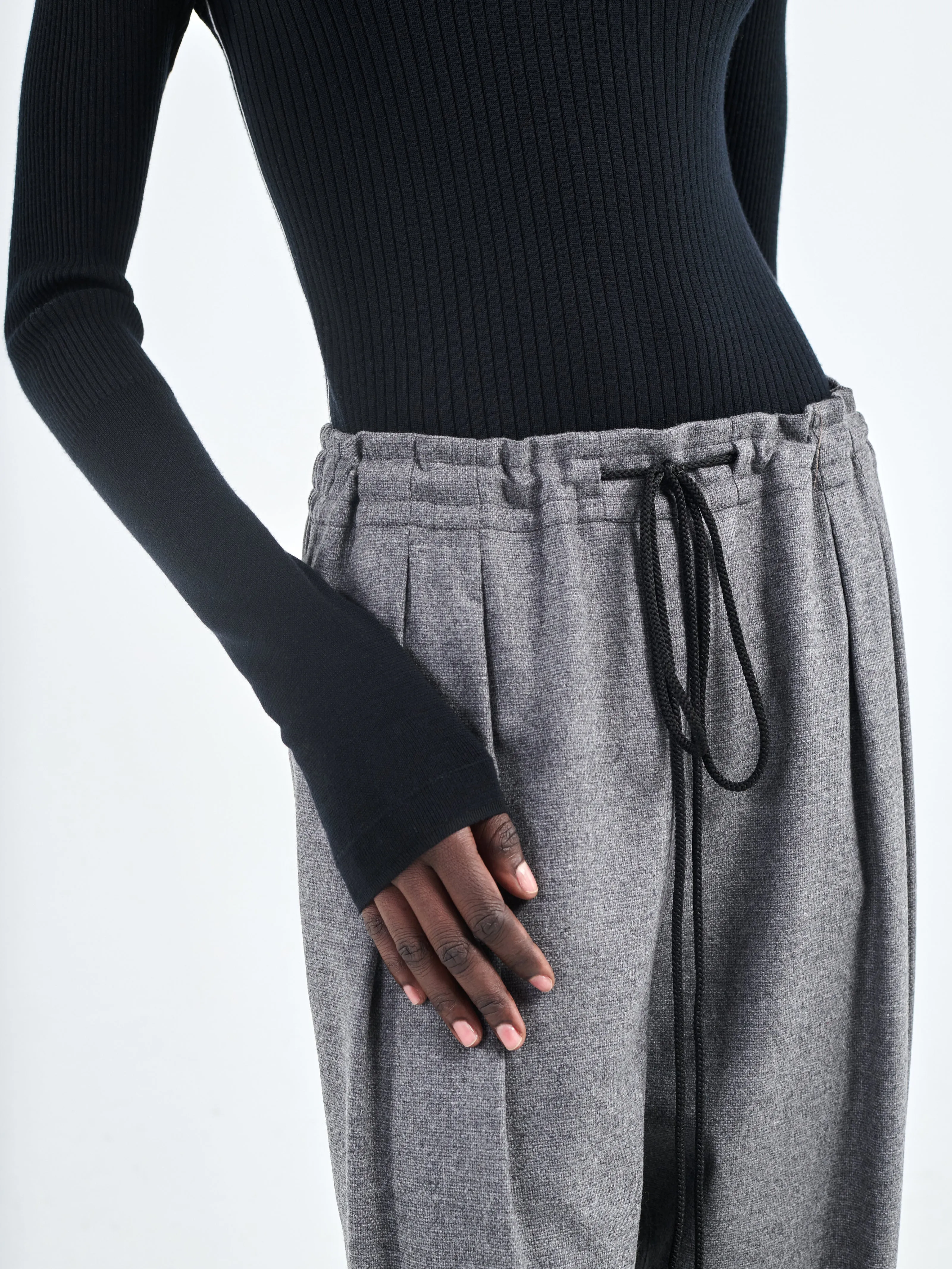 Barrel Leg Drawstring Trouser in Charcoal Tweed sold by MARIA McMANUS product image thumbnail 3