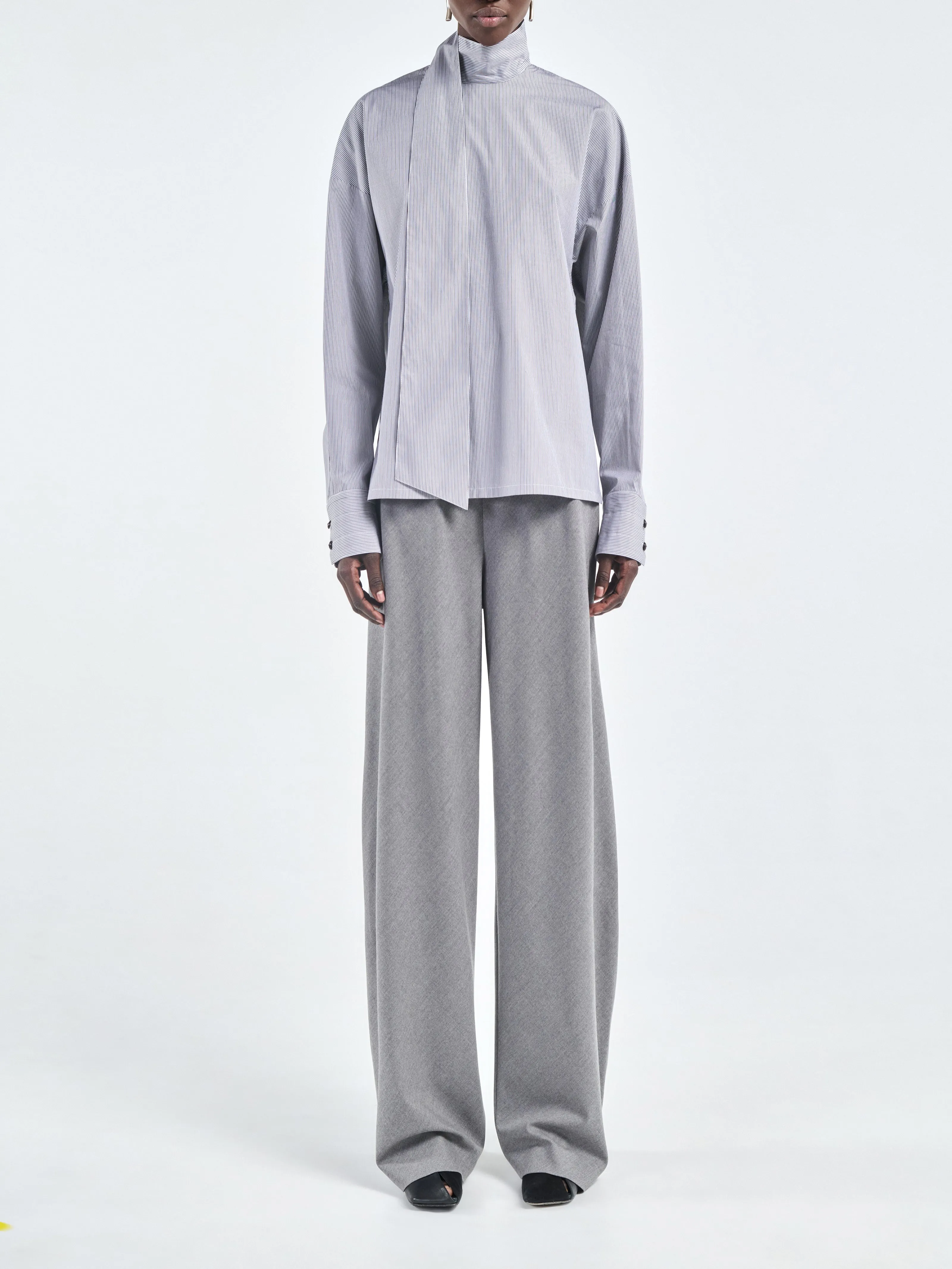 Scarf Blouse in Pinstripe Black/White sold by MARIA McMANUS